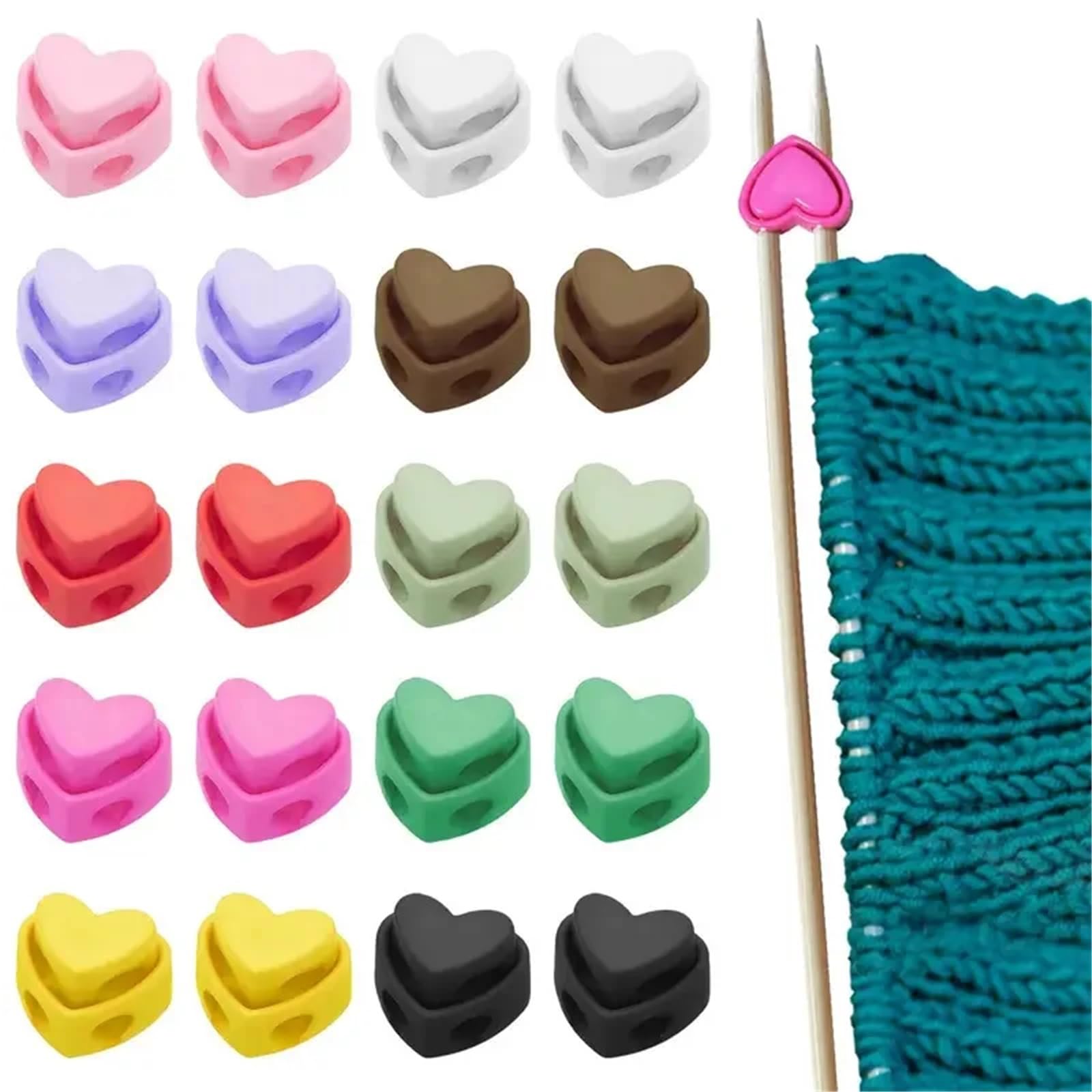 Knitting Needle Stoppers 50Pcs Colorful Knitting Needle Stoppers Heart-Shaped Double Hole Needle Tip Protector DIY Knitting Accessories