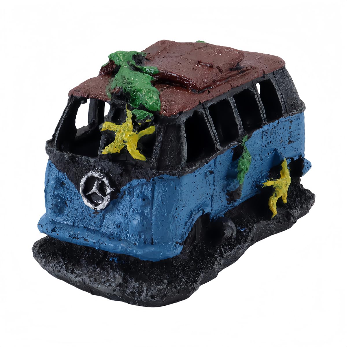 Riven Aquarium Hideout Resin Ornaments, Simulation Bus Wreck Aquarium Landscaping, Suitable for Fish and Shrimp