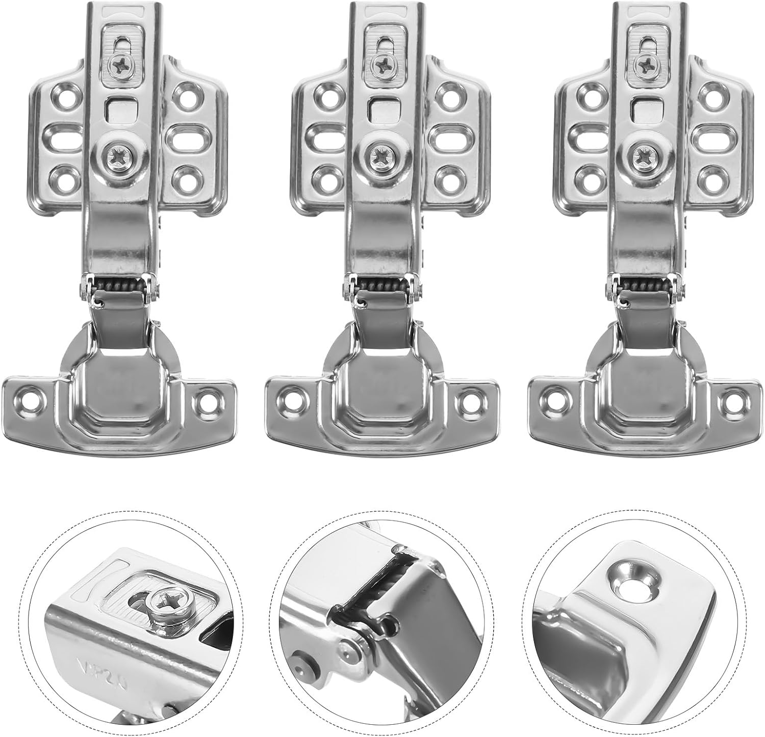 12pcs Stainless Steel Buffer Cabinet Door Hinges 2.0mm Thick Full Overlay Detachable Hinges for Kitchen and Furniture Cabinet Doors Screws