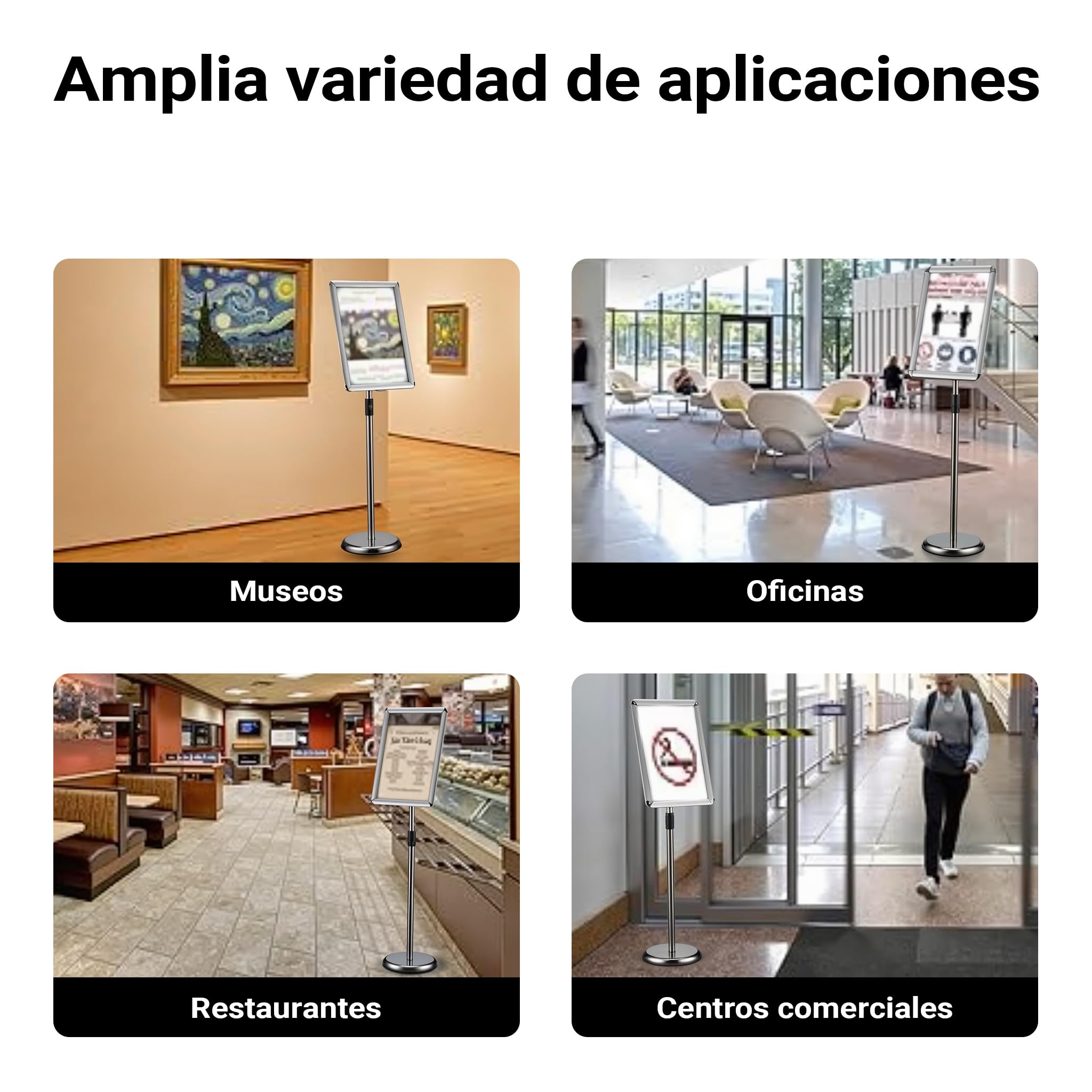 WilTec Soporte para carteles A3 de pie altura ajustable 88-138 cm en aluminio y acero inoxidable, soporte de presentación información, documentos, folletos, soporte publicitario versátil