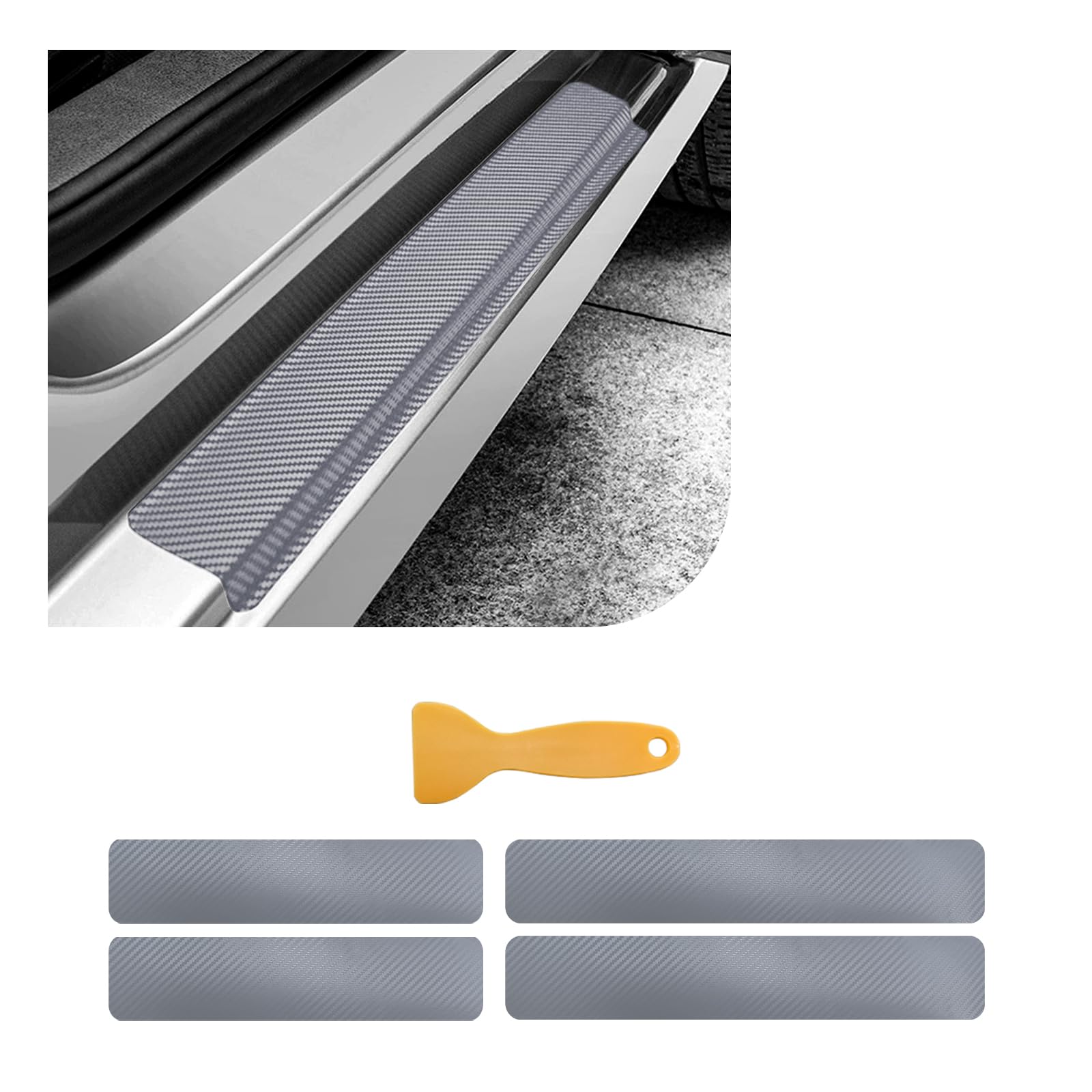 4 PCS Car Door Sill Protector, 3D Carbon Fiber Auto Door Entry Edge Guard Protection Trim, Anti-Scratch Threshold Cover Strips, Sill Protection Sticker for Car SUV Truck (Silver)
