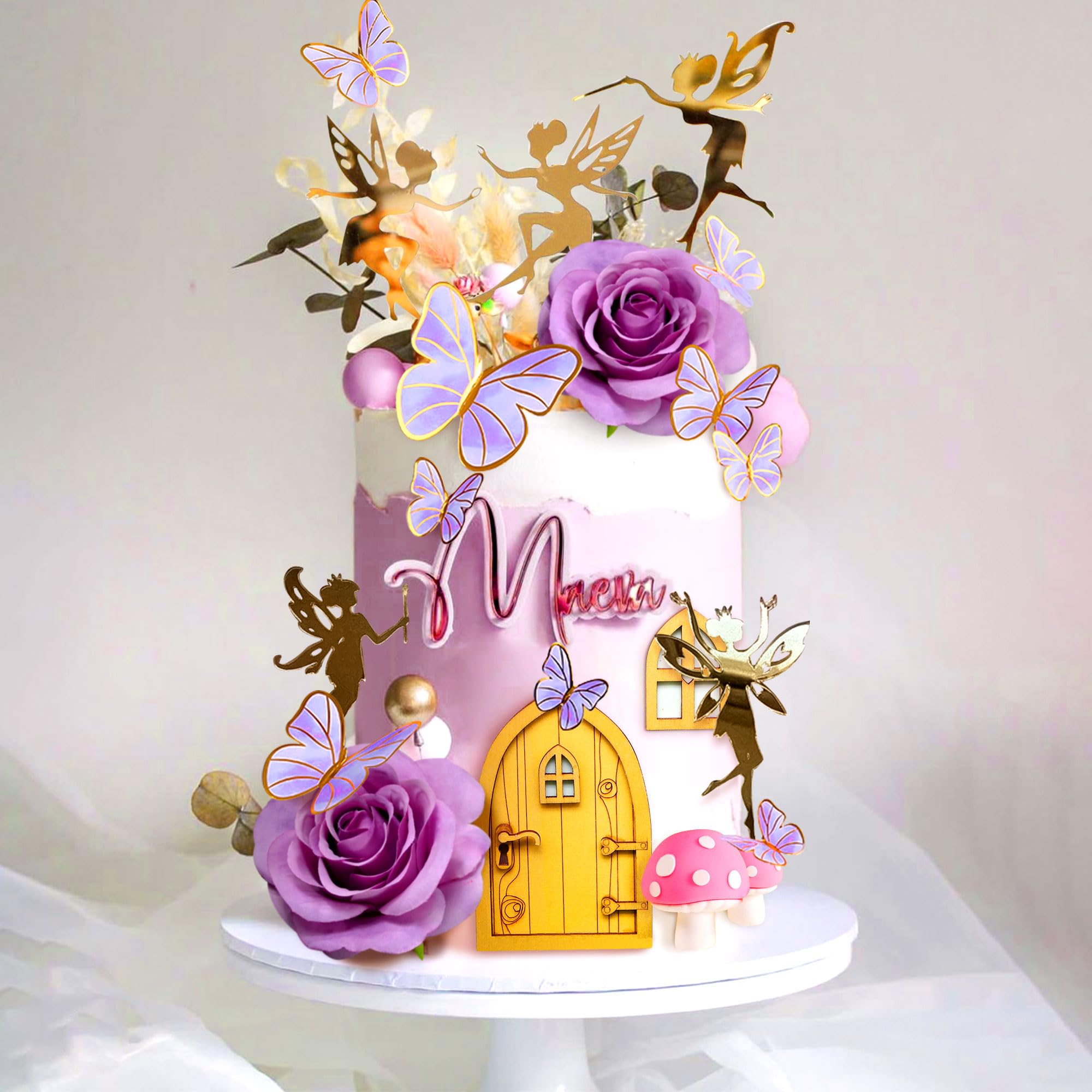 Feen-Kuchenaufsätze Set | Mit Pilzhaus, Blumen & Schmetterlingen | Für Geburtstag & Party