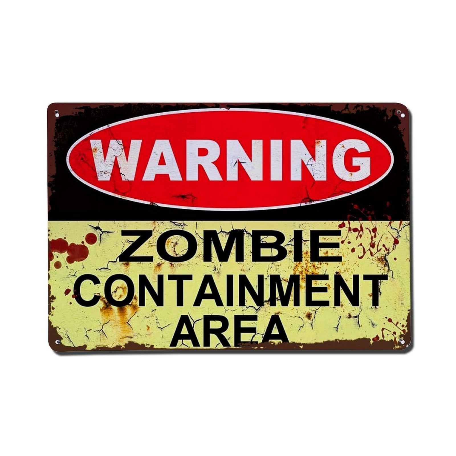 Warning Zombie Containment Area Sign Retro Metal Tin Sign, Vintage Decor Art Poster for Bar, Home, Man Cave, Kitchen, Laundry Room Gift 8x12Inch