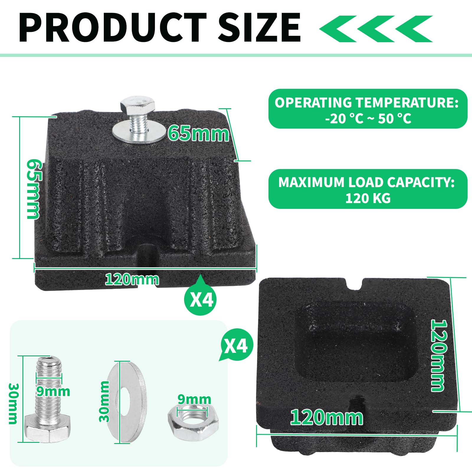 DBREAKS 4Pcs 120x120x65mm Amortisseur de Vibrations en Caoutchouc Climatiseur, Socle D'amortissement pour Climatiseur Exterieur, Pieds Anti-Vibrations Antidérapants, Silent Bloc pour Pompe à Chaleur