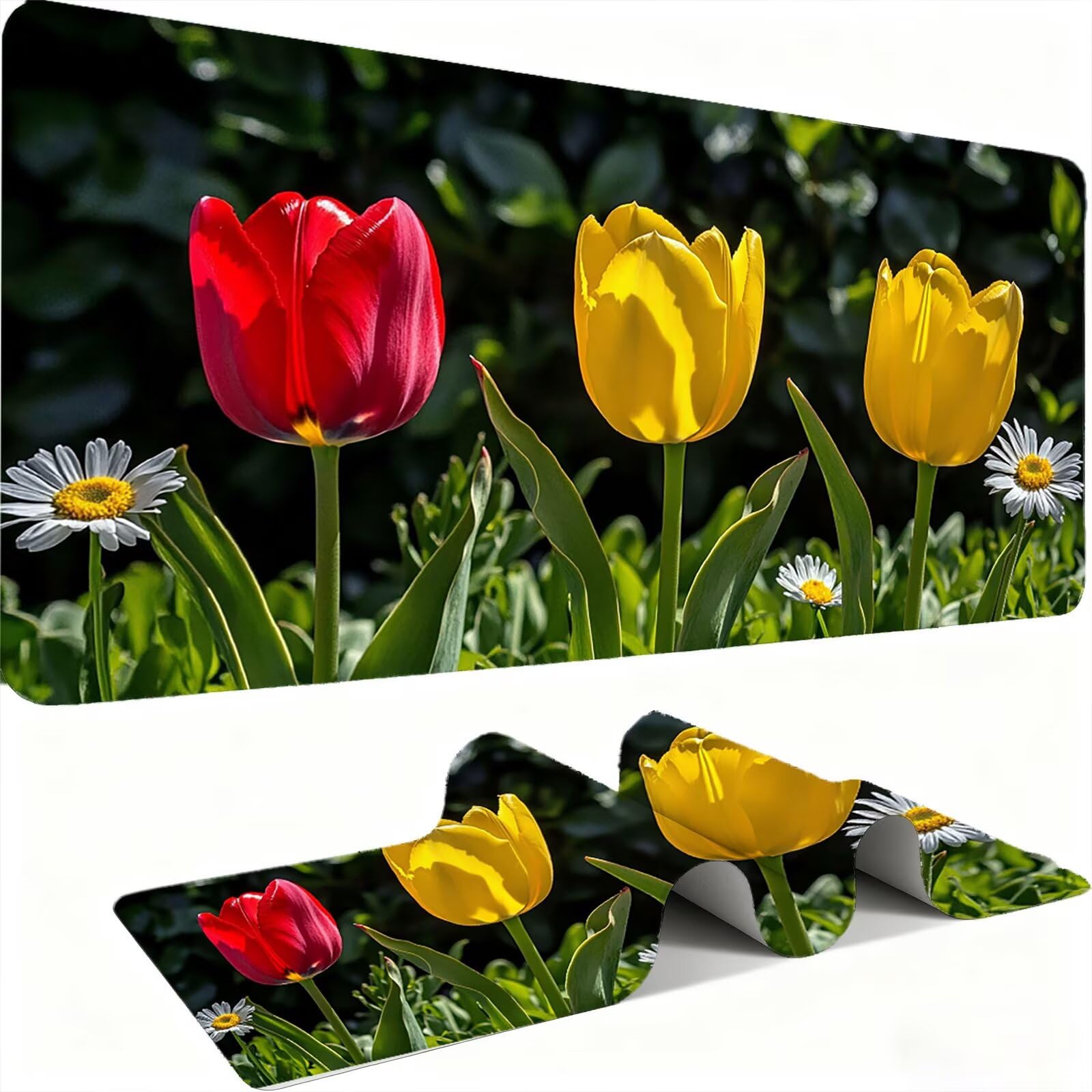 Podkładka pod mysz XXL w kwiaty/krajobrazie 1500 x 800 mm duża podkładka pod mysz szyte krawędzie wodoodporna antypoślizgowa duże rozszerzone akcesoria biurowe na PC, przenośna poprawia dokładność i