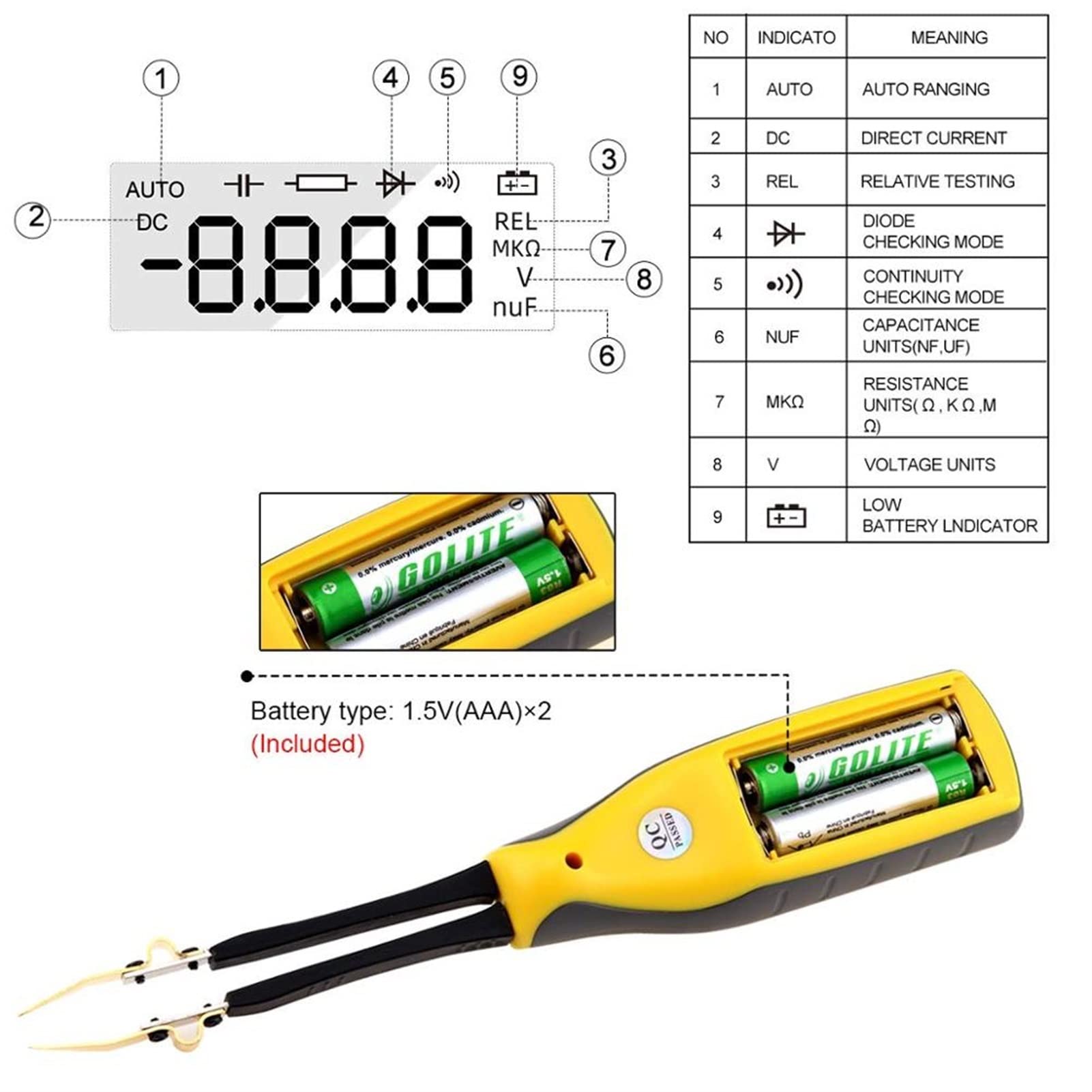 Tester per batteria auto Digitale SMD. Test del misuratore del misuratore di resistenza del misuratore del misuratore del tester con il testicolo della batteria di potenza della scatola di trasporto,