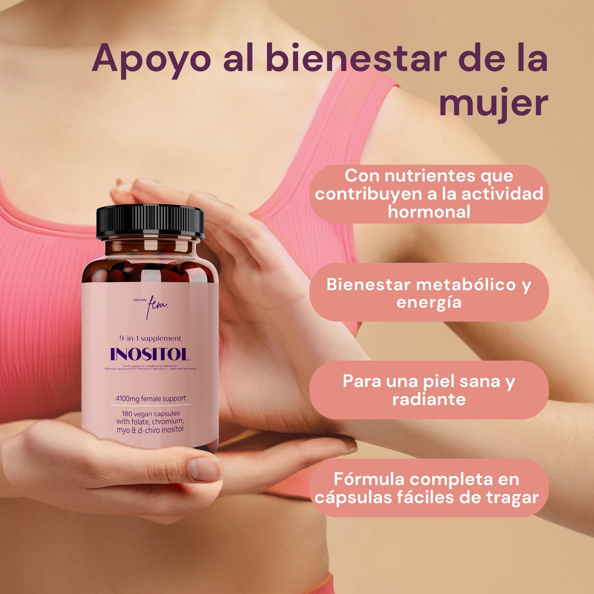 Inositol Myo and D-Chiro PCOS 4100MG – Función Metabólica, Equilibrio Hormonal y Bienestar Psicológico – 9 en 1 con Folato 5-MTHF, Cromo, Zinc, Vitamina B6, B12 y D3, Myo Inositol