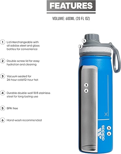 Miniatura 2 de adidas Botella de agua de acero inoxidable de 20 onzas, con aislamiento de doble pared de metal 188, botellas de agua para hombres, mujeres, niñas y