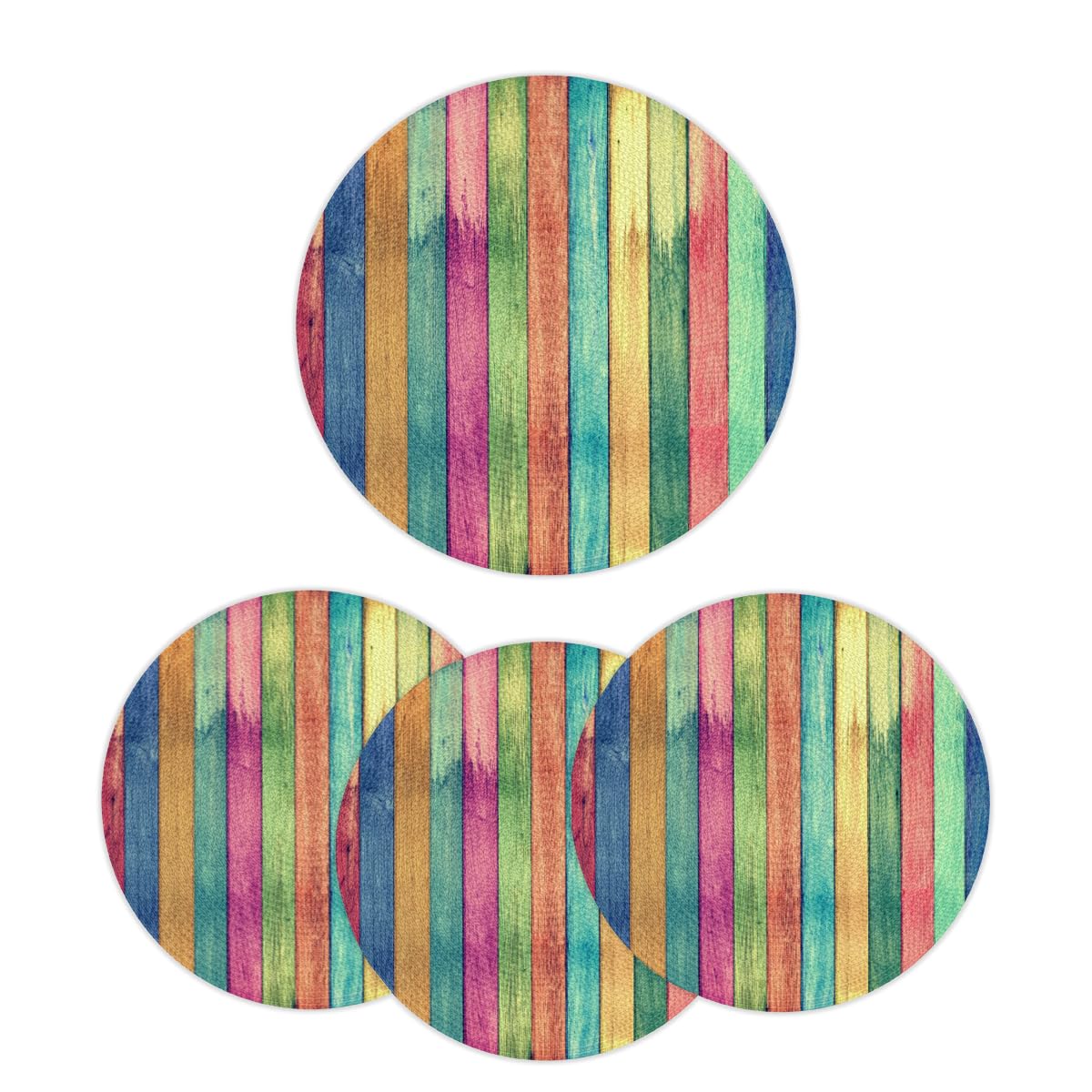 Round Woven Placemats Set of 6, Color Board Braided Place Mat 15 Inch Retro Style Heat Resistant Washable Table Mats for Dining Tables Kitchen Party Decor