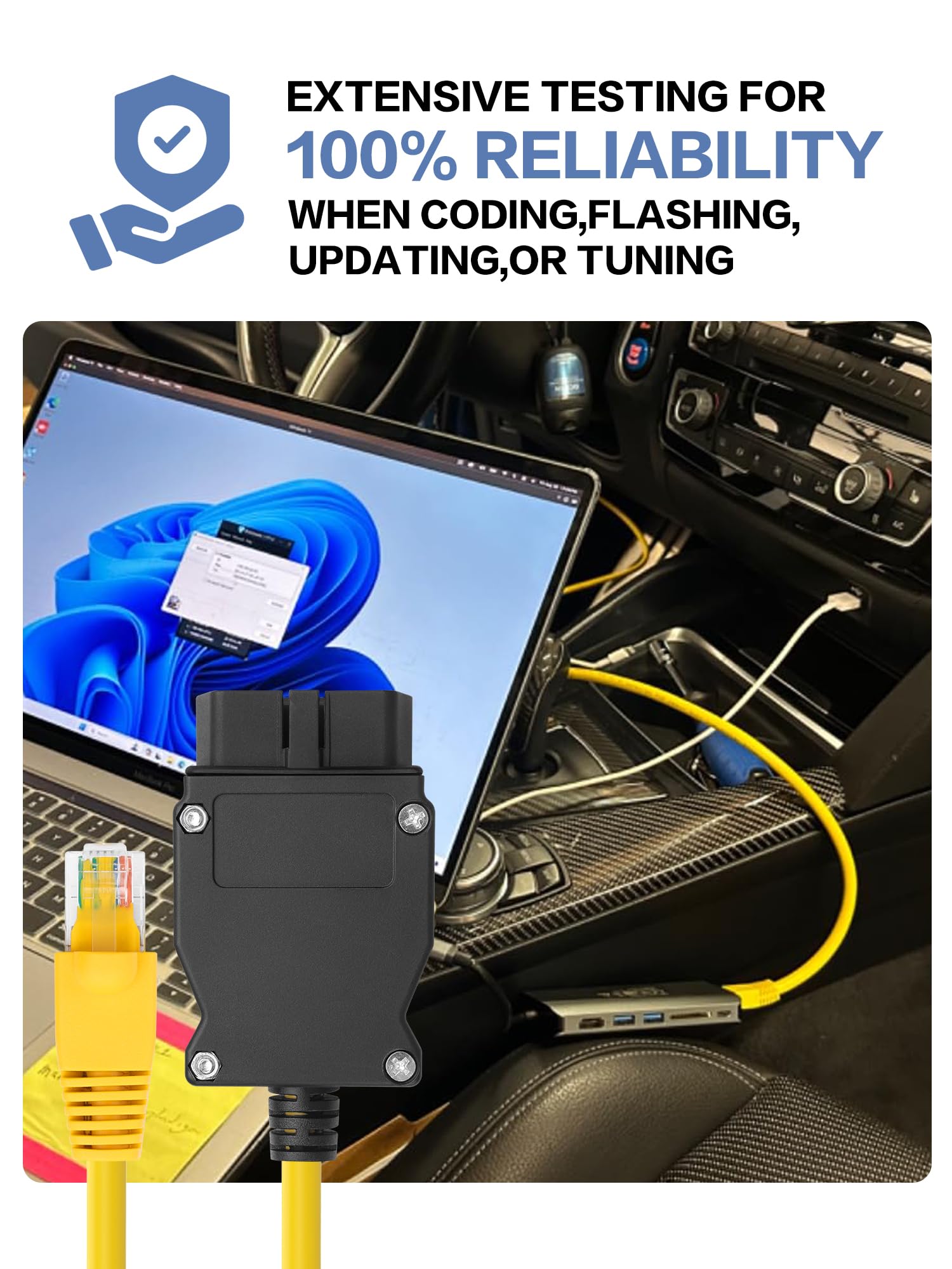 YACSEJAO Kabel 2 m ENET OBD2 do BMW serii F | Diagnostyka kodowania, złącze RJ45 do kabla OBD ENET, kompatybilne z E-SYS ISTA+ ICOM Bootmod3 Bimmercode OBD