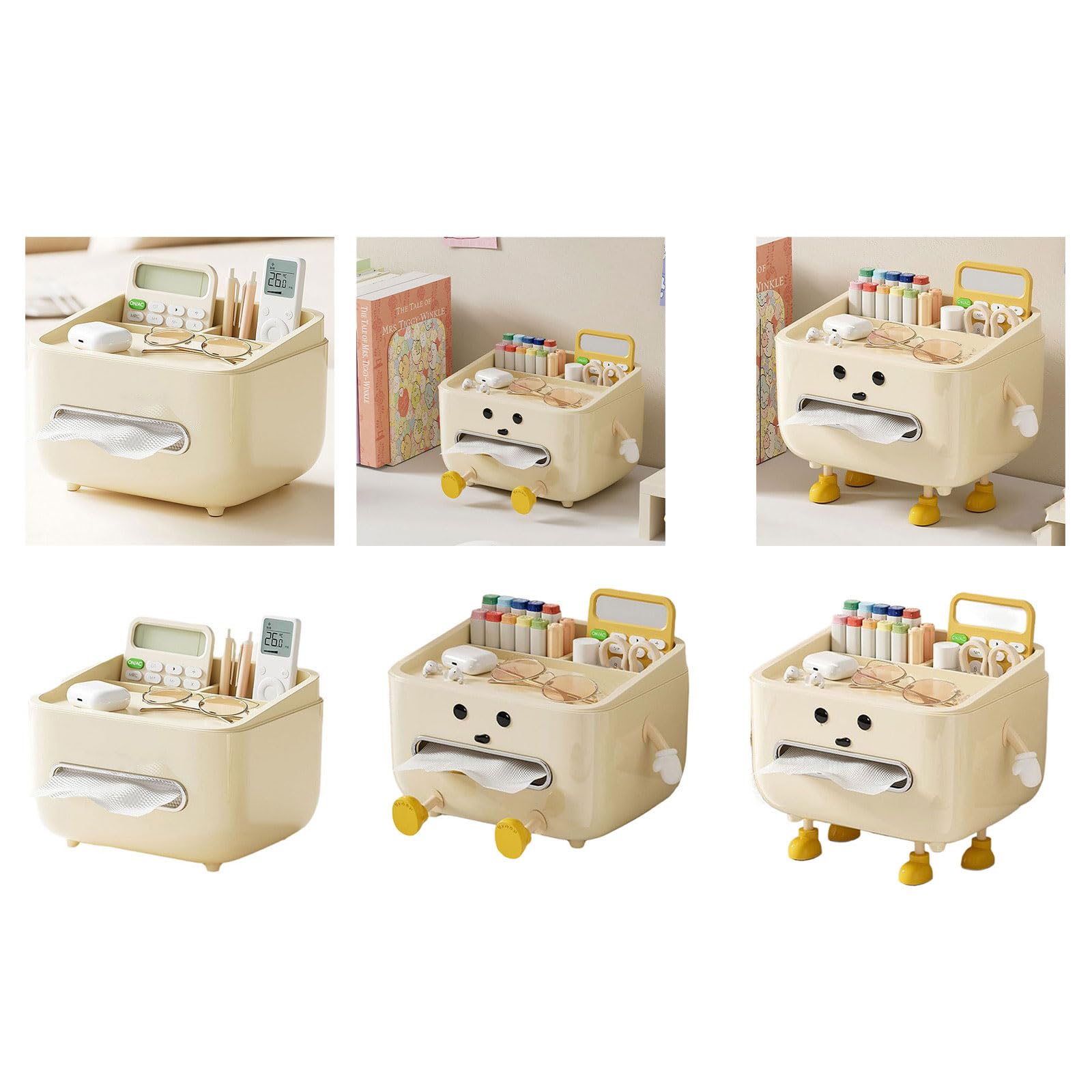 Elegante caja dispensadora de pañuelos, organizador de pañuelos que ahorra espacio, con compartimentos de almacenamiento para comodidad del hogar, soporte para toallas de papel de escritorio