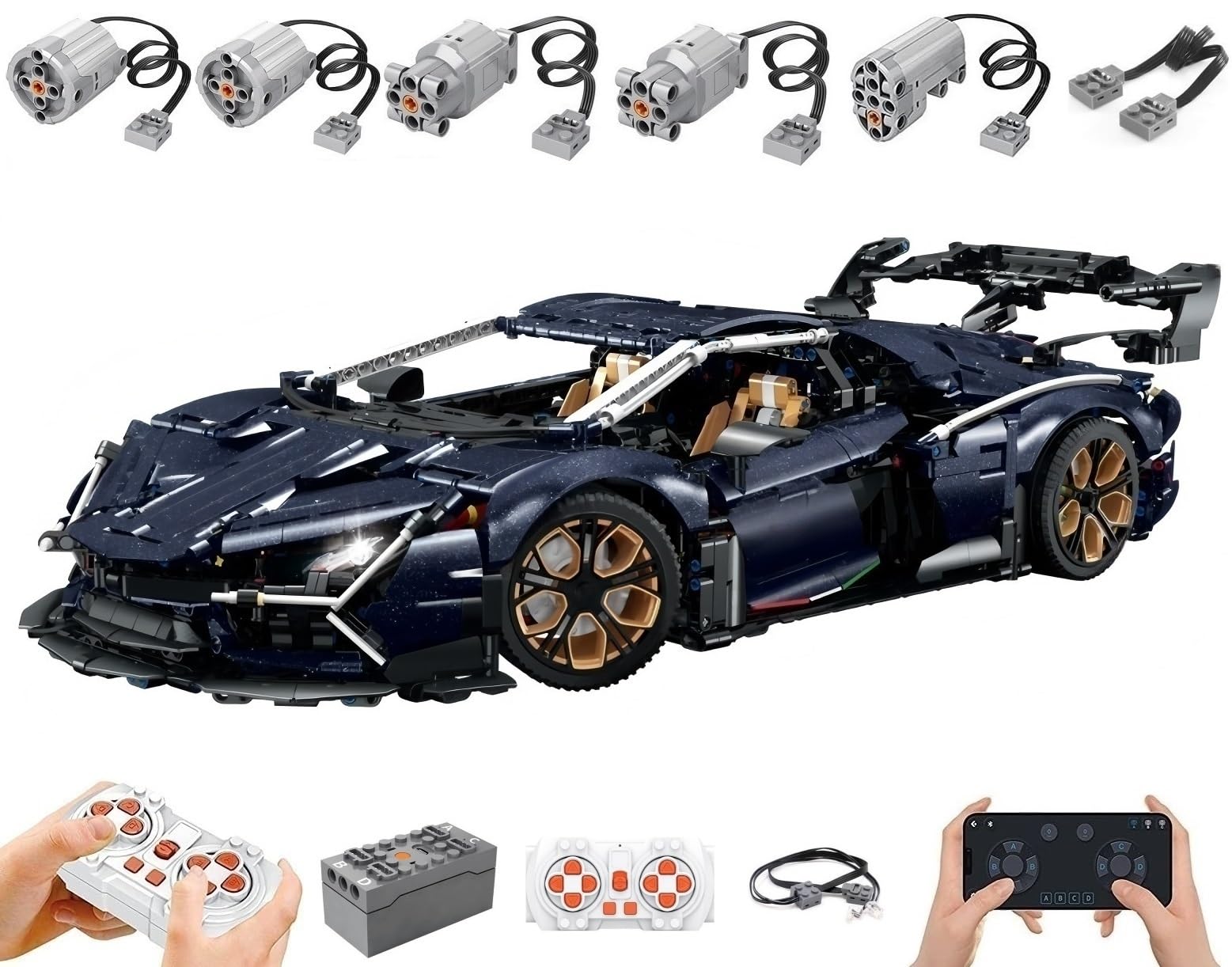 Technik Auto für Lambo Aventador SVJ, Mit Motoren Set und Licht, 1:8 Groß Auto Modellbausatz, 3851 Teile MOC Klemmbausteine Rennauto Set, Automodell Sammlerstück für Autofans, Keine Originalverpackung