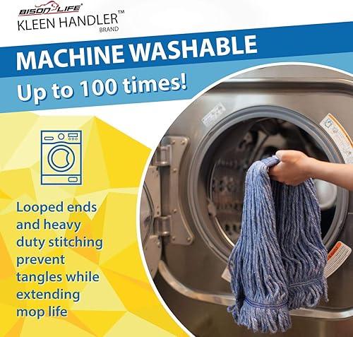 Miniatura 3 de KLEEN HANDLER HEAVY DUTY Commercial Mop Head Replacement, Wet Industrial Blue Cotton Looped End String Cleaning Mop Head Refill (Case of 24)