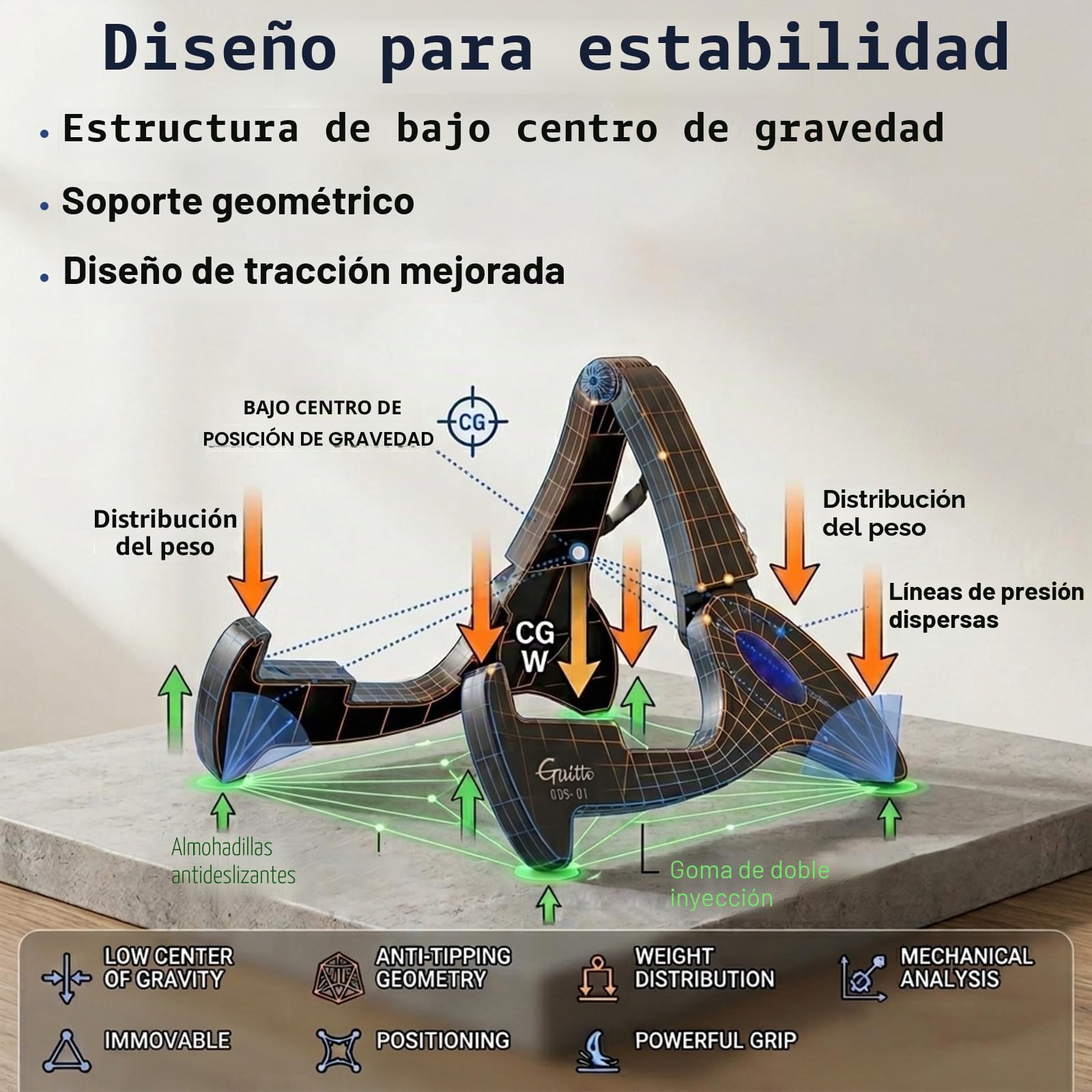 Soporte de guitarra plegable – Guitto GGS-01 Universal Piso A Frame Instrumento Titular para todas las guitarras Acústicas Clásico Bajo Eléctrico Titular de Guitarra de Viaje