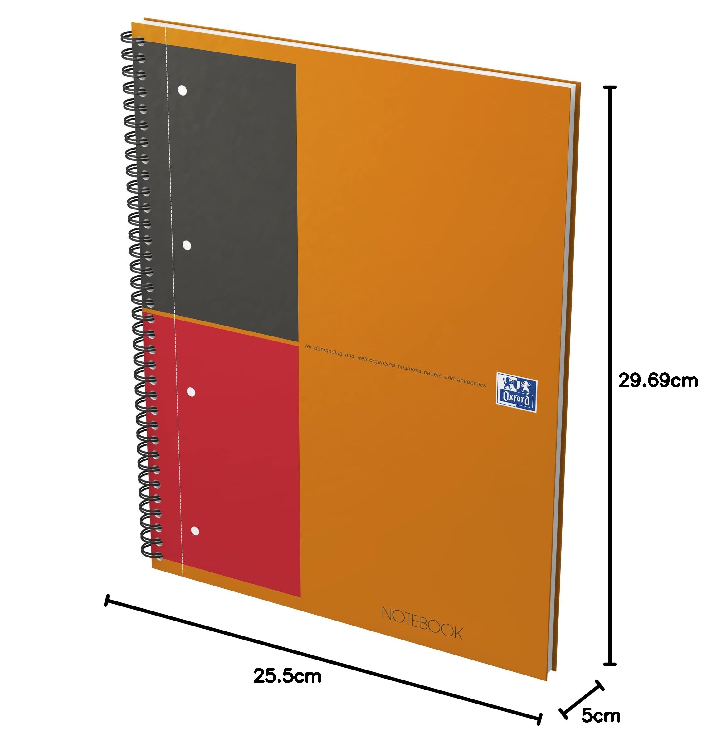 Oxford office - 100104036 - 441106 Notebook - Bloc direction - 21 x 32 cm réglure - 80 g - Marge jaune - Lot de 5, Noir/orange/rouge