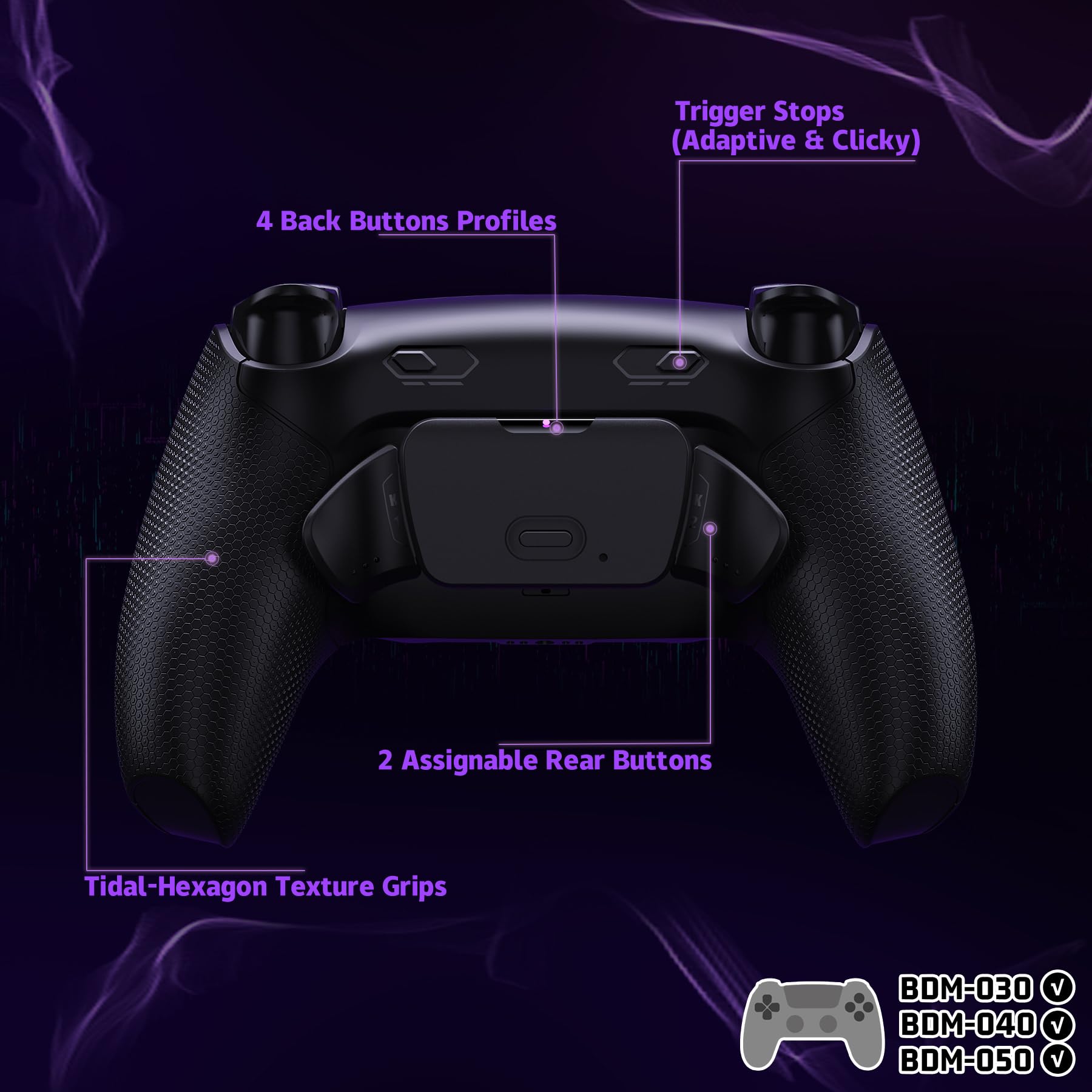 eXtremeRate RISE Plus MAX Tasti Aggiuntivi Clicky Trigger Stop per ps5 Controller BDM-030/040/050,Palette Posteriori Back Button Remap Kit per ps5 Joystick-Senza Controller-Nero