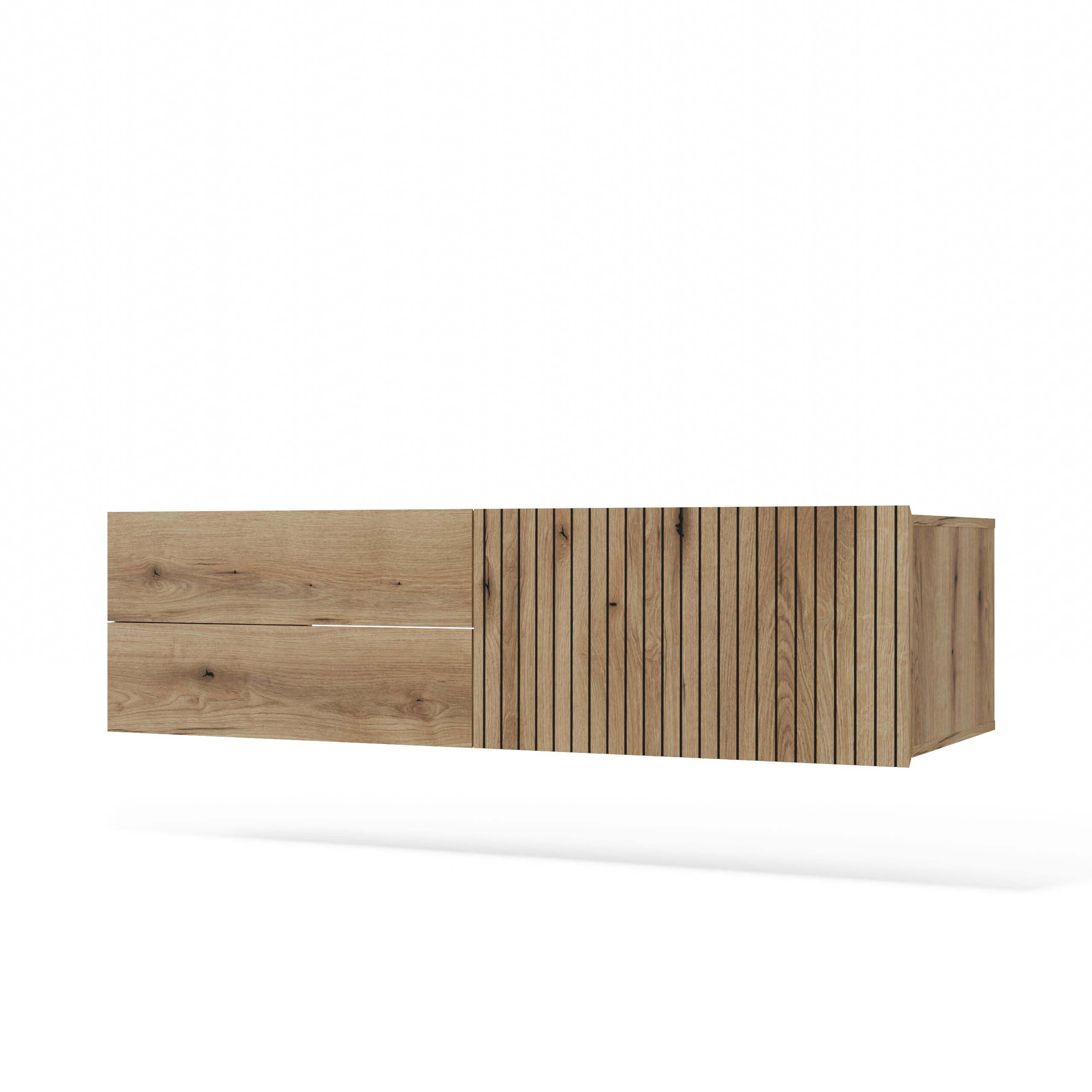 ARREDO DA CASA Mobile Bagno Sospeso 140 cm, Mobile Lavabo per Bagno Moderno, Anta a Ribalta Cannettata, 2 Cassetti Soft Close, per Lavabo d’Appoggio, Rovere Antico MLBT3