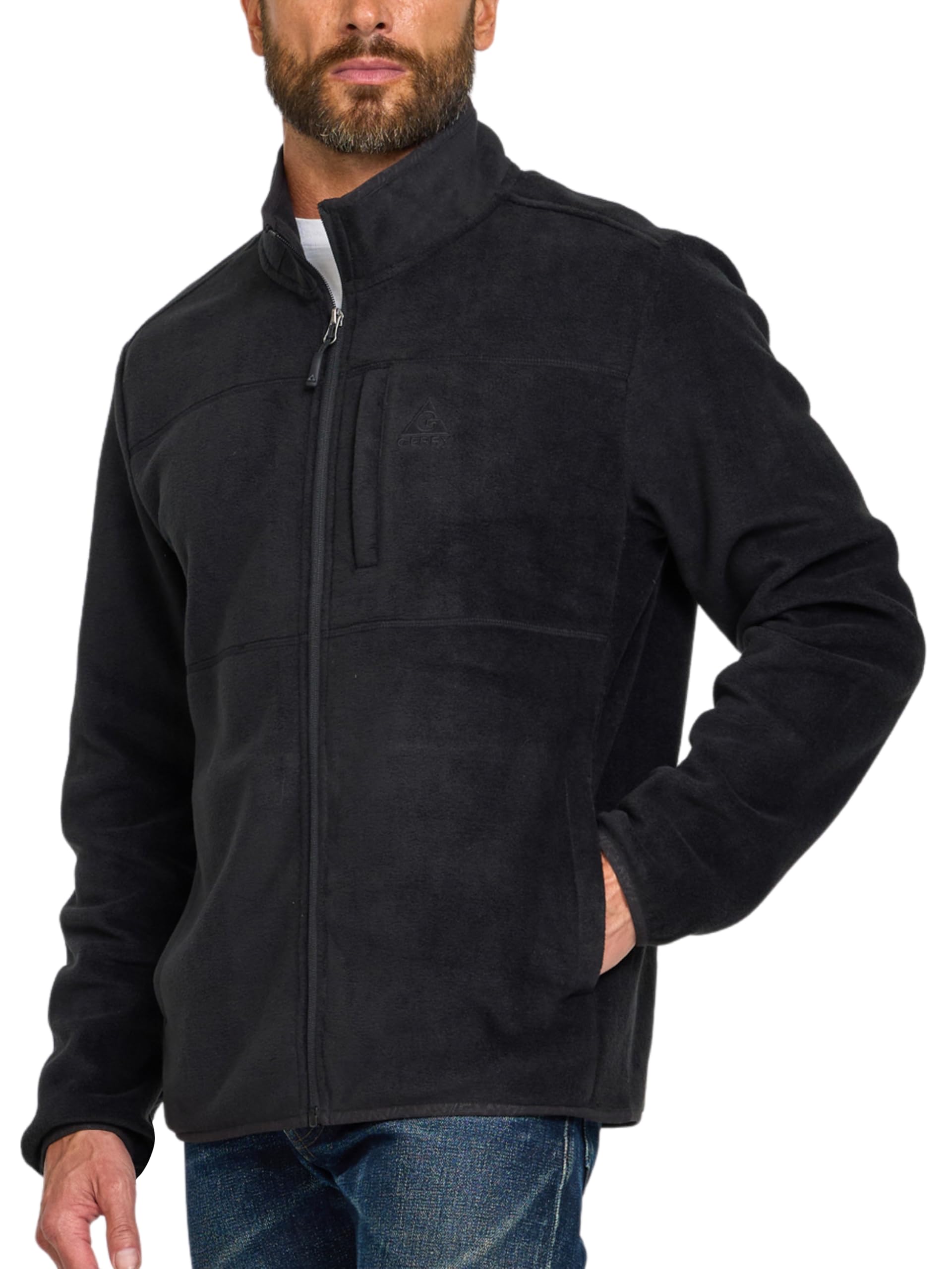 gerry mens fleece jacket – zip up sweater, lightweight athletic sweater, warm soft polar full zipper jacket, mock neck black