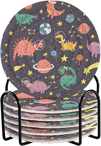 Coasters and Holder Set of 6 Coasters for Coffee Table Table Cup Coasters Porta Vasos para Mesas Adorable Dinos