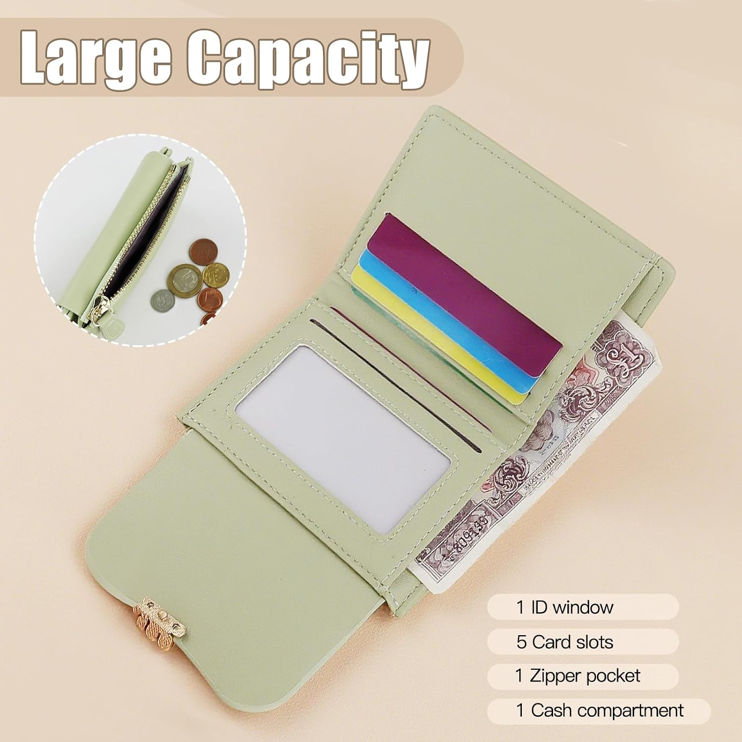 Women's Small Purse Cute Flowers Purse Women's Foldable His Purse Small Compact Wallet for Women with ID Window, White, 4.53 x 3.54 x 0.98 Zoll, Modern image 3