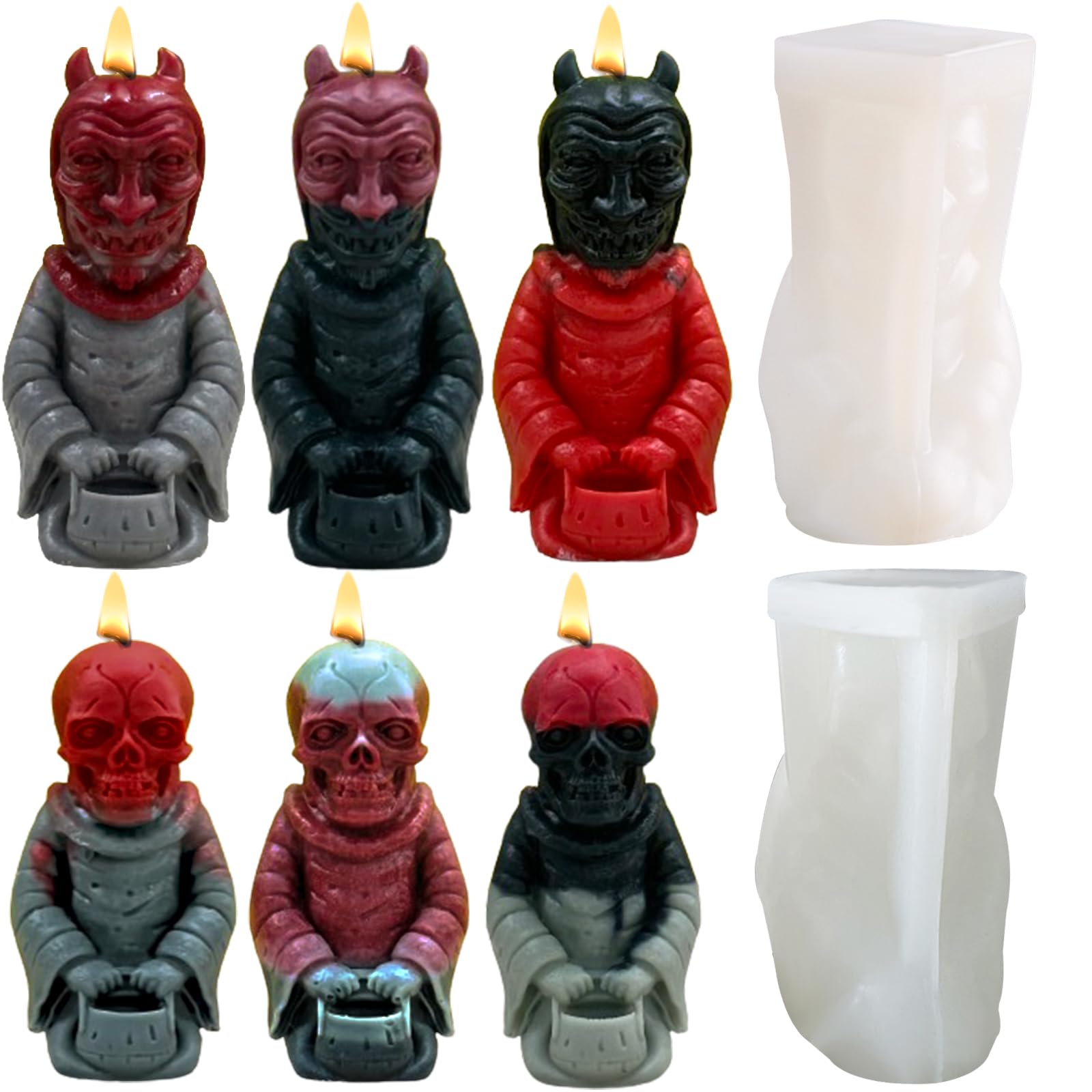 Stampi per candele in silicone per la produzione di candele, Stampo per candele 3D Skull Art per feste di Halloween, Stampi per colata di resina, Stampi per sapone fatti in casa per
