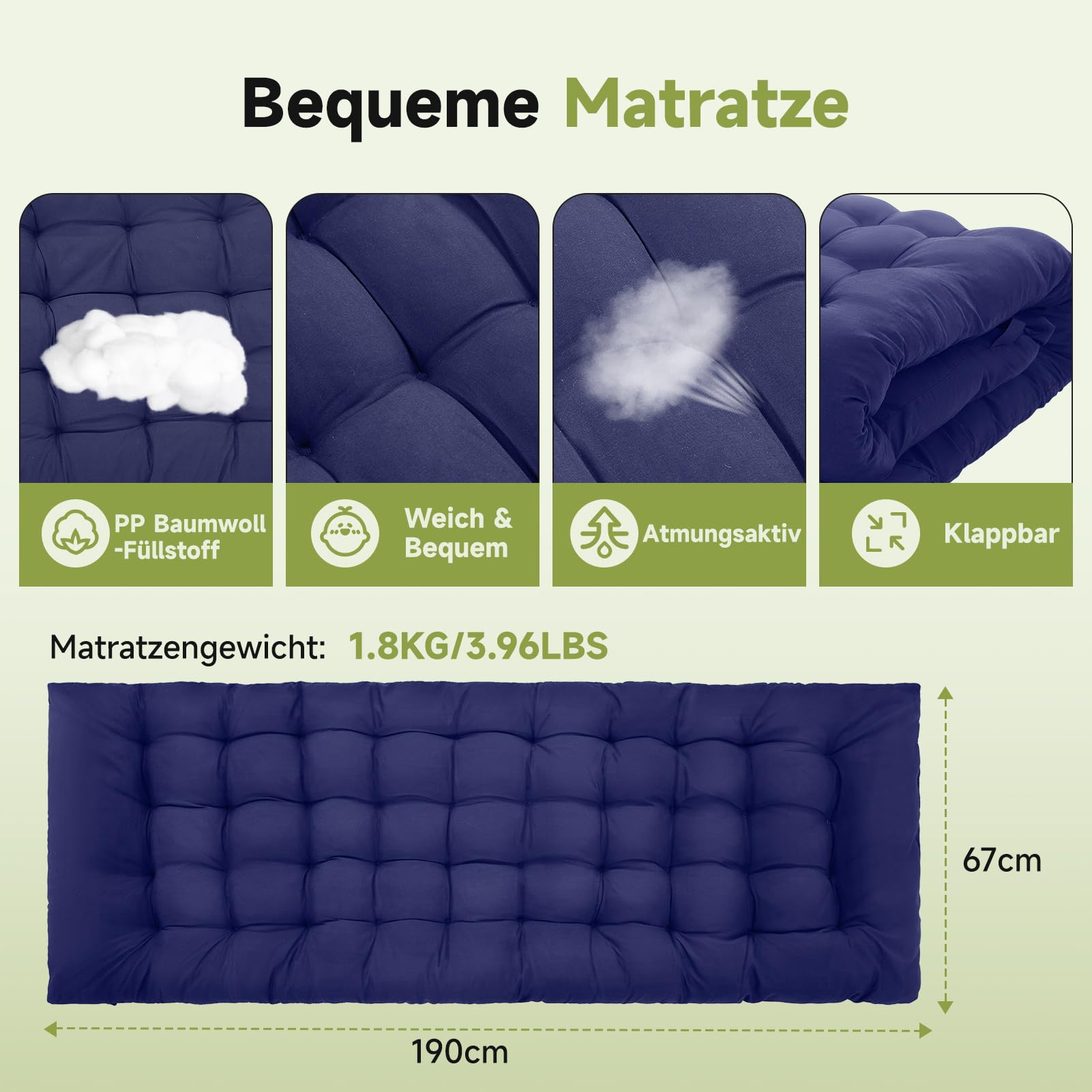 Warmiehomy Letto da campeggio con materasso, lettino da campo con cuscino per adulti, extra largo, pieghevole, XXL, pieghevole, con tasca laterale, portatile, pieghevole, per esterni, colore: blu