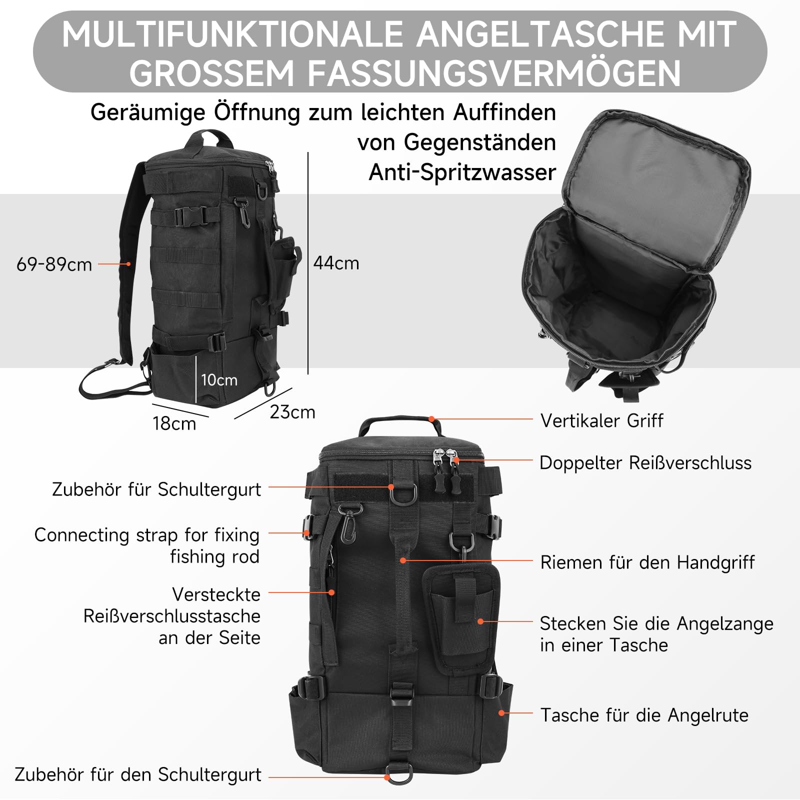 KOMCLUB Bolso para pesca, bolsa de almacenamiento para equipos de pesca, bolsa de hombro para equipo de pesca, almacenamiento de cañas, bolsa de herramientas para pesca, senderismo, caza, camping