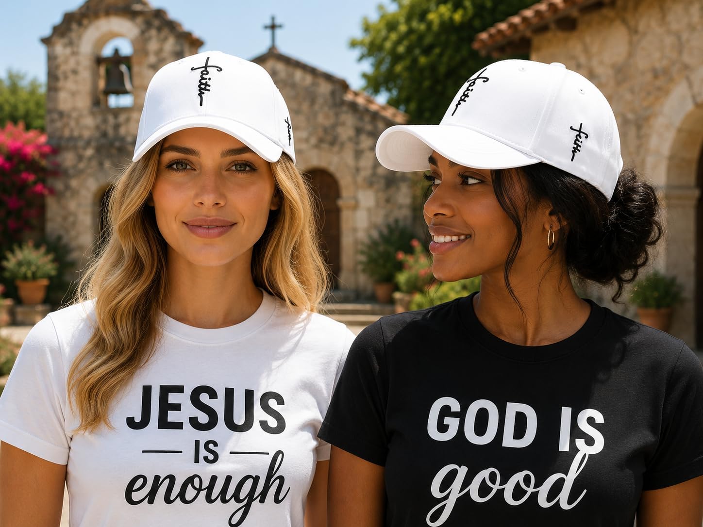 Christian Baseball Cap Embroidered Faith Cross Hat Adjustable Structured Front Panel Thick Raised Stitching