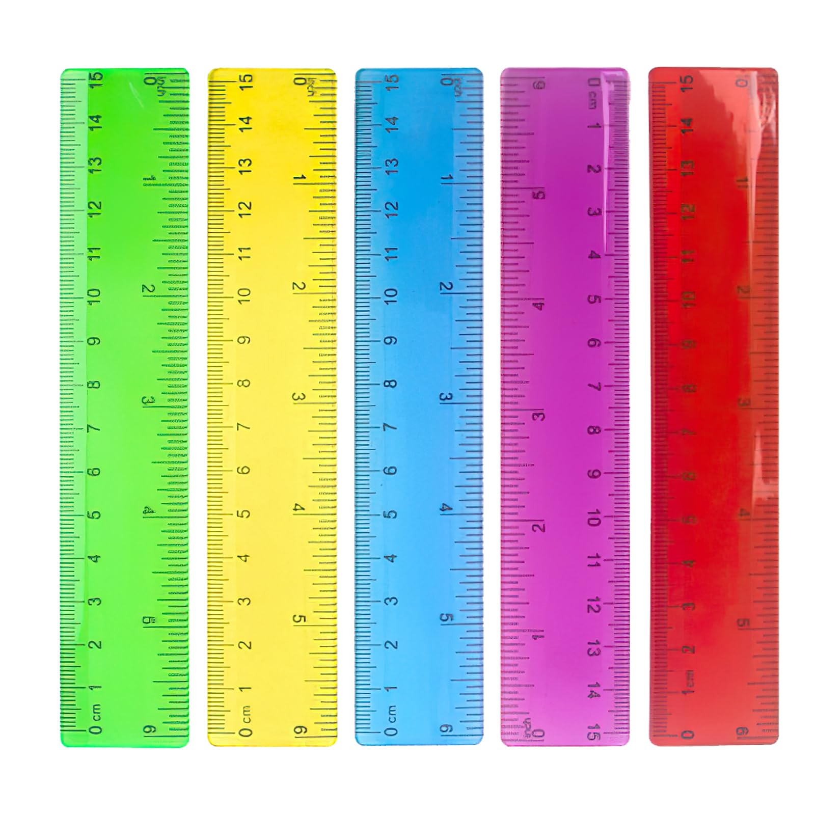 Cymygs Red, Yellow, Blue, Green, Purple 5 Pcs Color Plastic Ruler, 15Cm Plastic Rule Transparent Rulers