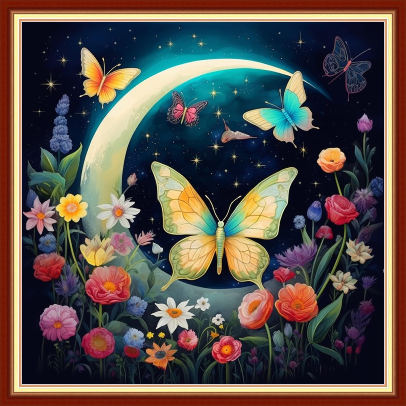 Joyhoor Cross Stitch Kits for Beginners Stamped Cross-Stitch Supplies Needlework preprint Embroidery Kits for Adults DIY Needlepoint Kits Embroidery Patterns 11CT-Moon Butterfly 18.x18 inch