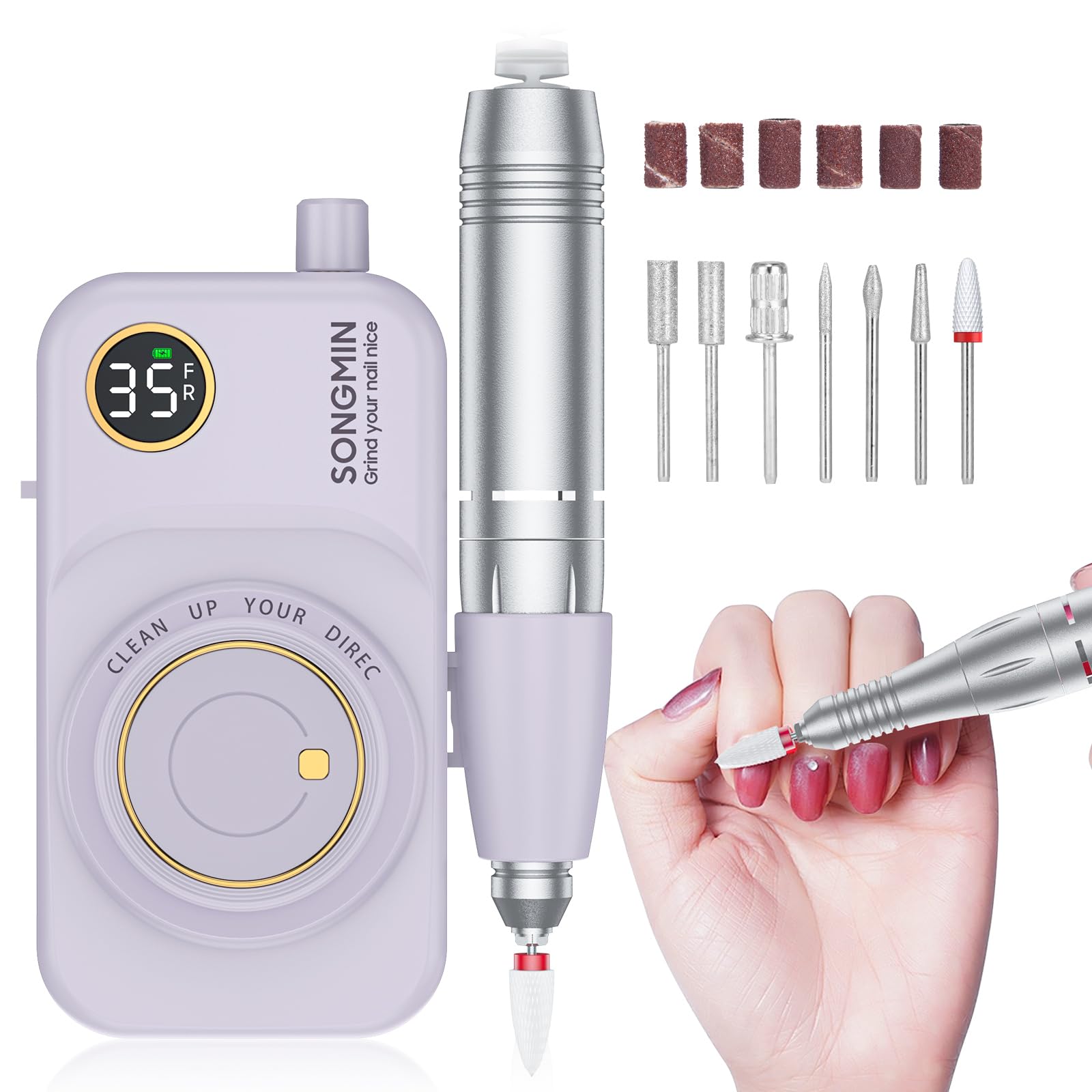 SONGMIN Professioneller Nagelbohrer, 35000 U/min, tragbar, schnurlos, mit Bit-Set für Acrylnägel, Gel-Polieren, Entfernen, wiederaufladbare elektrische Nagelfeile für Maniküre, Pediküre, Salon