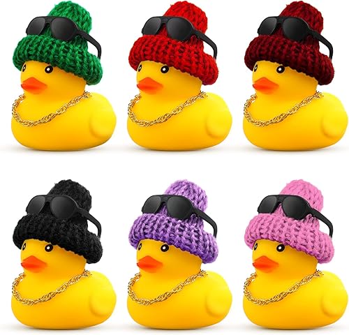 6 piezas de pato de goma para decoración de automóvil adornos de tablero de pato amarillo con mini sombrero y lentes de sol pato de automóvil a