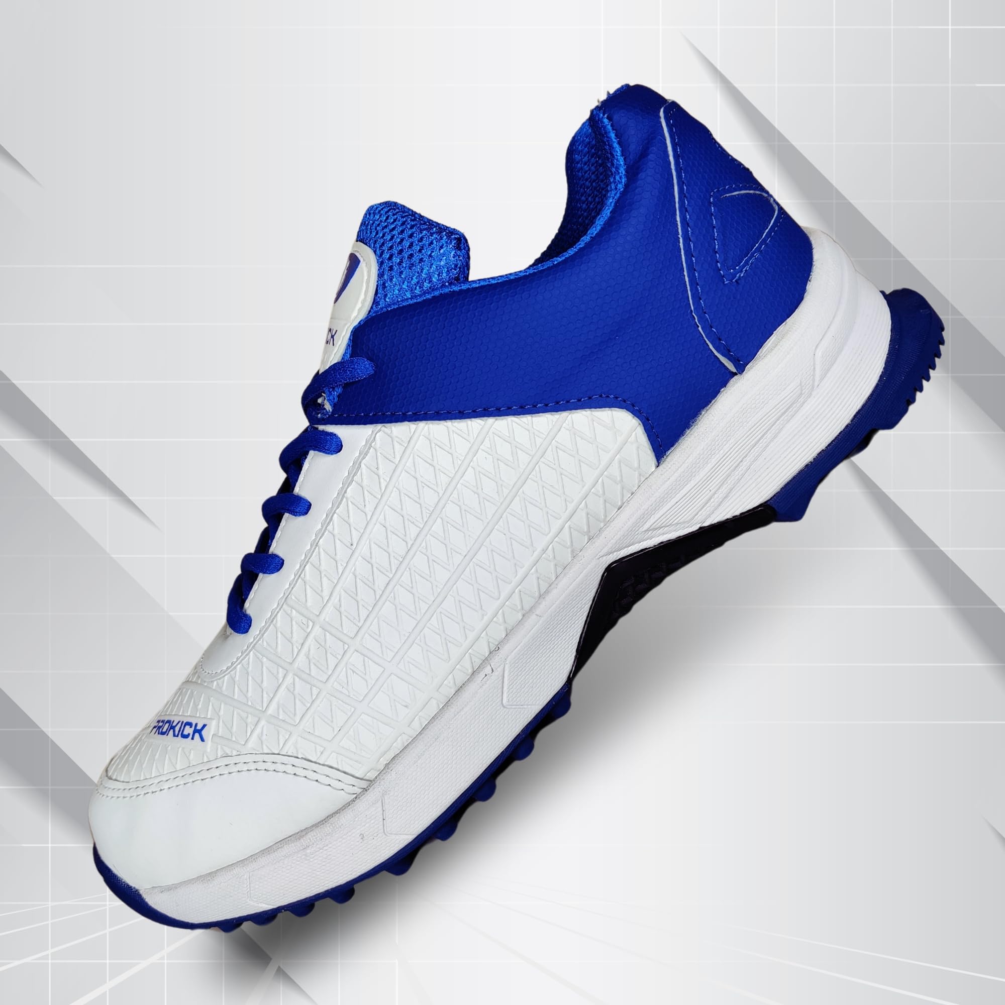 Prokick Strikers Genuine Rubber Spike Cricket Shoes, White/Blue - 11 UK