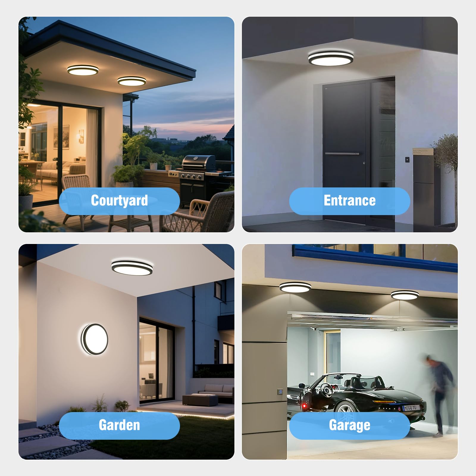 LEZOE LED Deckenleuchte mit Bewegungsmelder IP65 Wasserdicht, 24W/30W 4500lm 150(Lm/W) Sensor Radar Deckenlampe 3000K/4000K/6500K Ideal für Bad, Feuchtraum, Garage, Keller, Flur, Balkon, Diele Ø26cm