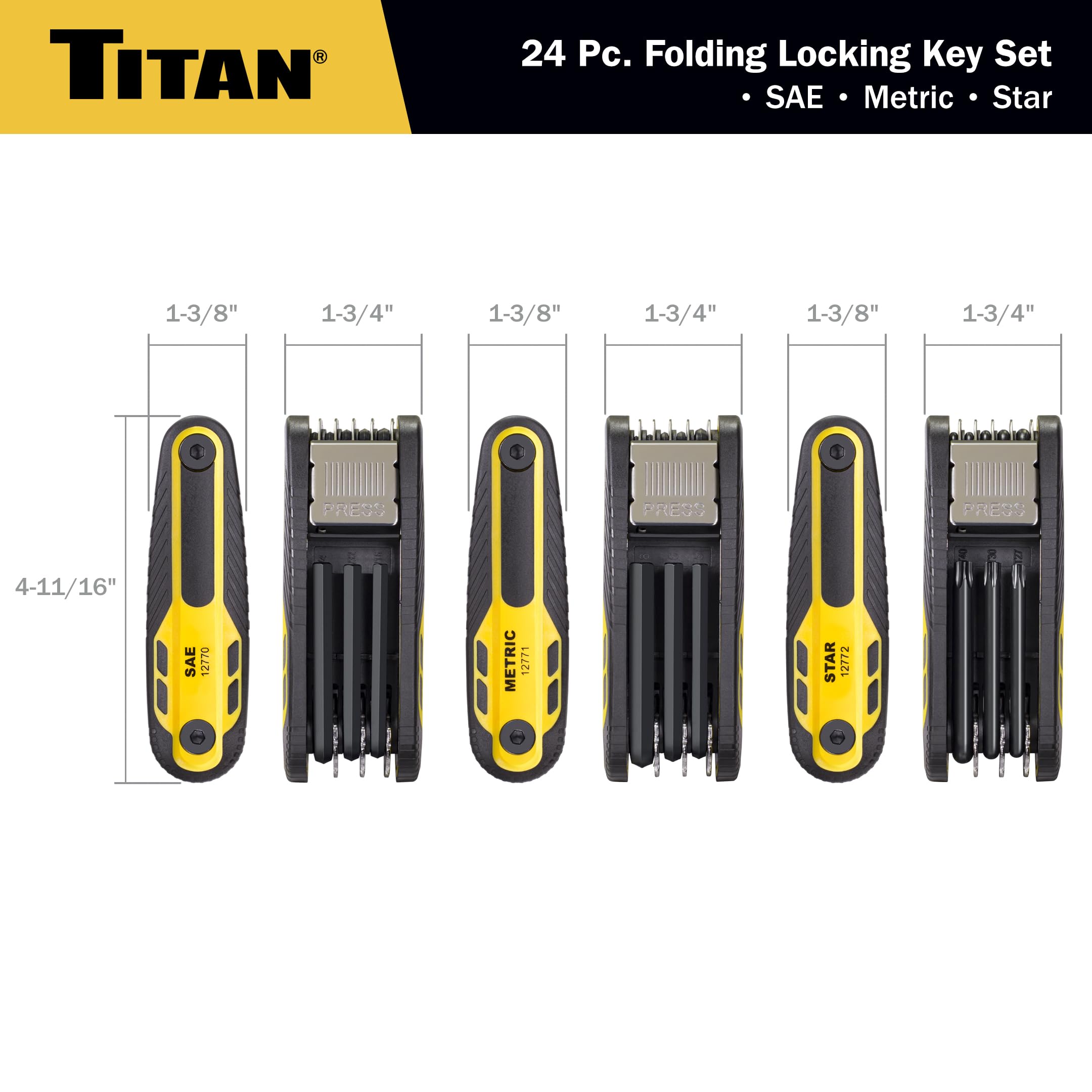 Titan 12773 Lot de 24 clés hexagonales pliantes à verrouillage métrique