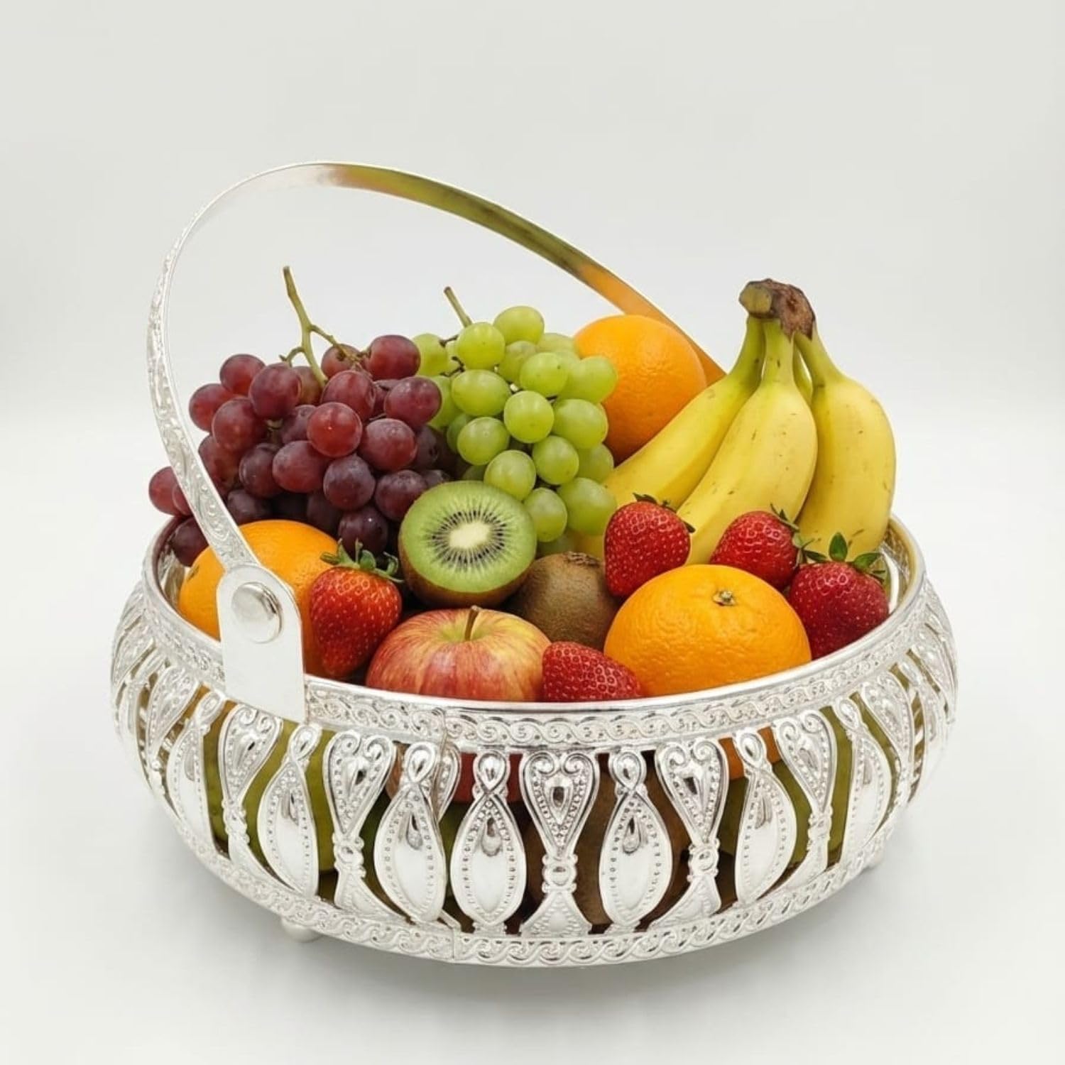 German Silver Plated Tray| Round Decorative Tray | Best Gift for Pooja | Decor | Diwali | Anniversary | House Warming | Birthday (Pack of 1) Size: 6x6 Inches-image-20