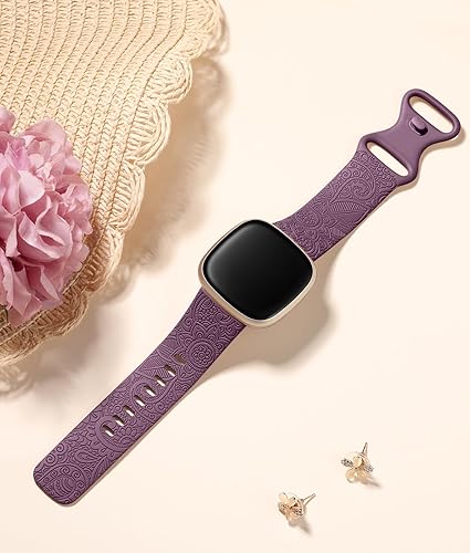 Vista 55 de Odbeai Correa compatible con correas Fitbit Versa 4/3 para mujer/Sense 2/Sense, bonita correa de repuesto suave con patrón floral bohemio para Negro