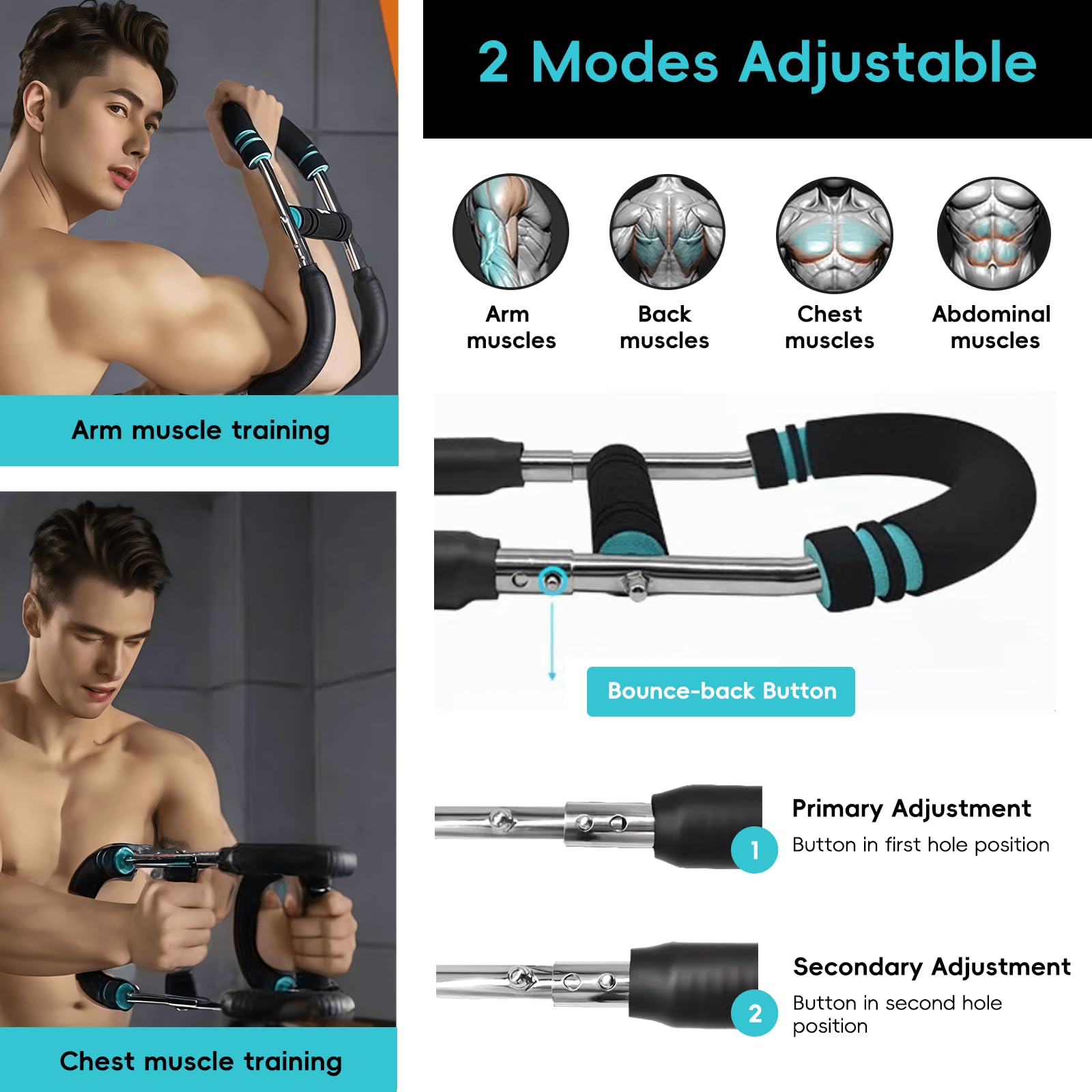 Twister Arm Trainer, regulowany ekspander klatki piersiowej, przenośny Power Twister Bar wzmacniacz siły mięśni, sprzęt fitness do domu dla mężczyzn, początkujących i profesjonalnych sportowców