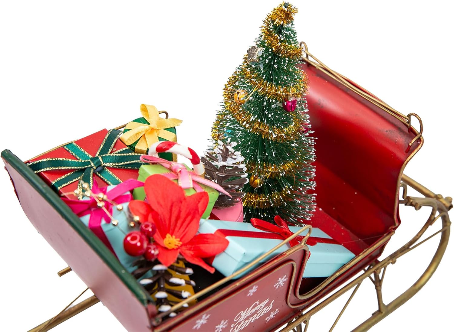 Berfutall-Red Santa Sleigh Christmas Decor for Table Top Holiday Home Decorations Decoration with Rustic Charm (G) (G Red 11.6")