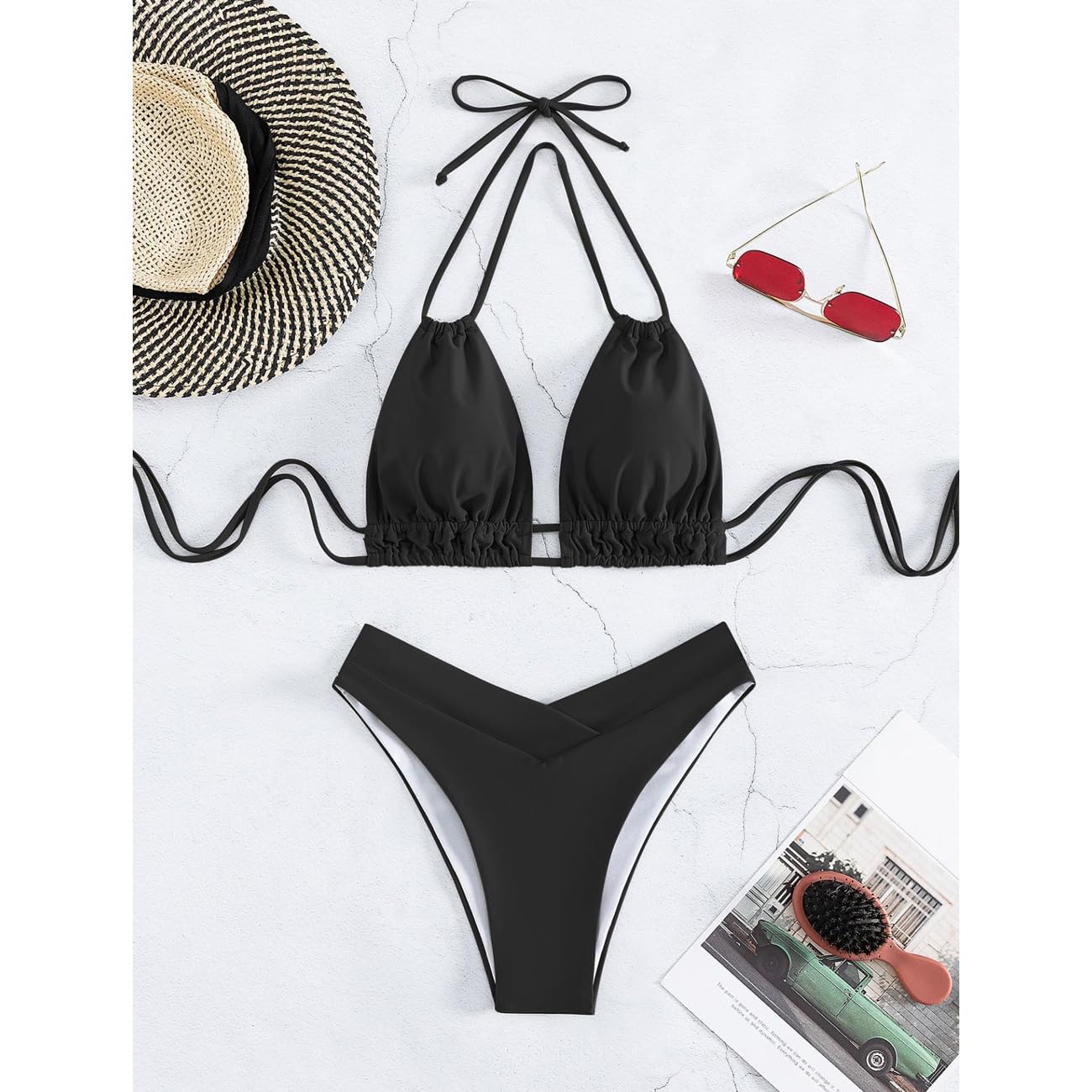 Damski zestaw bikini, z kołnierzem, wyszczuplający dekolt, strój kąpielowy, dwuczęściowy kostium kąpielowy, push up, wysoka talia, seksowny strój kąpielowy