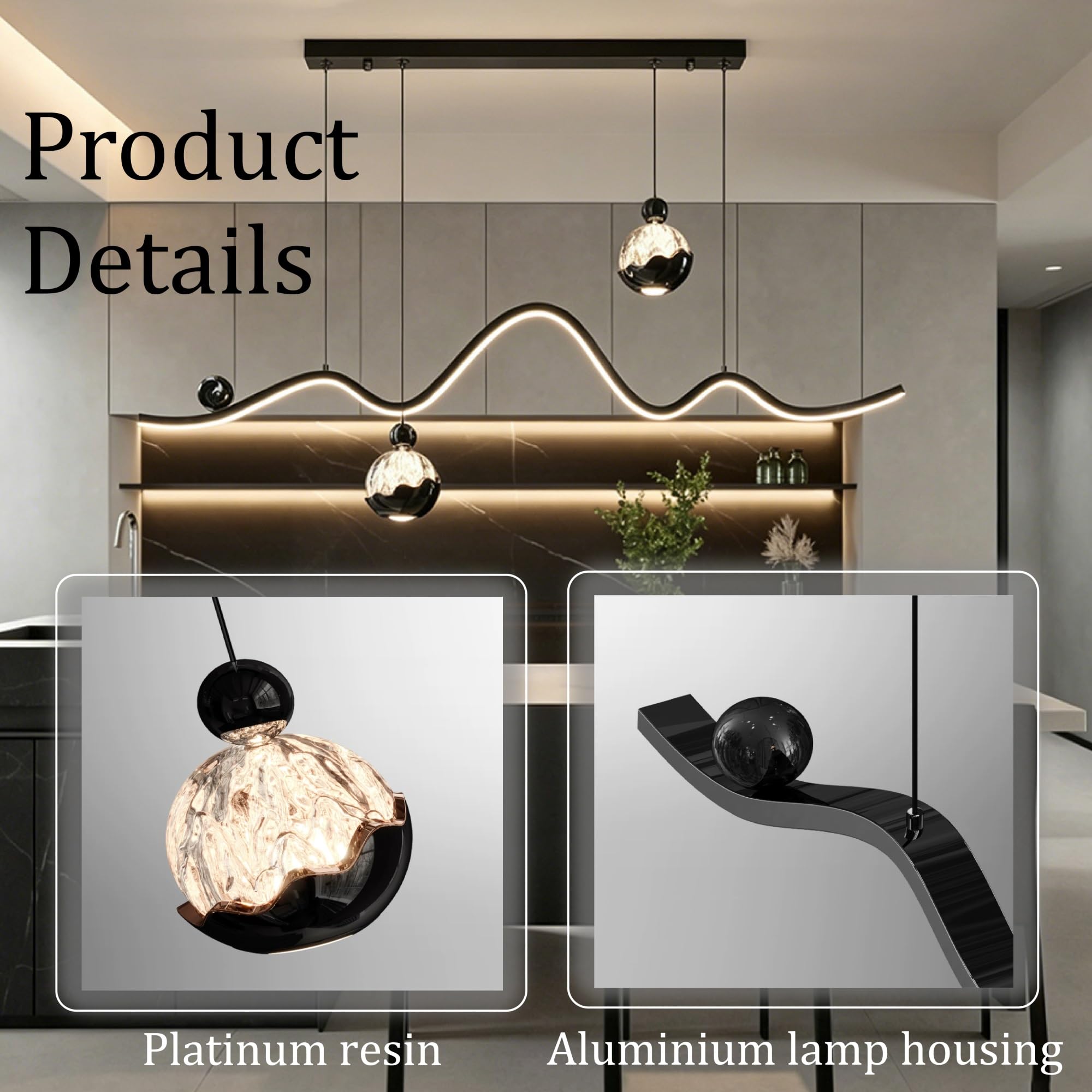 Lampadario Striscia lunga minimalista italiana di alta gamma Lampadari resina LED dimmerabile Alluminio Altezza regolabile Ideale per ristoranti isole da cucina e sale da tè