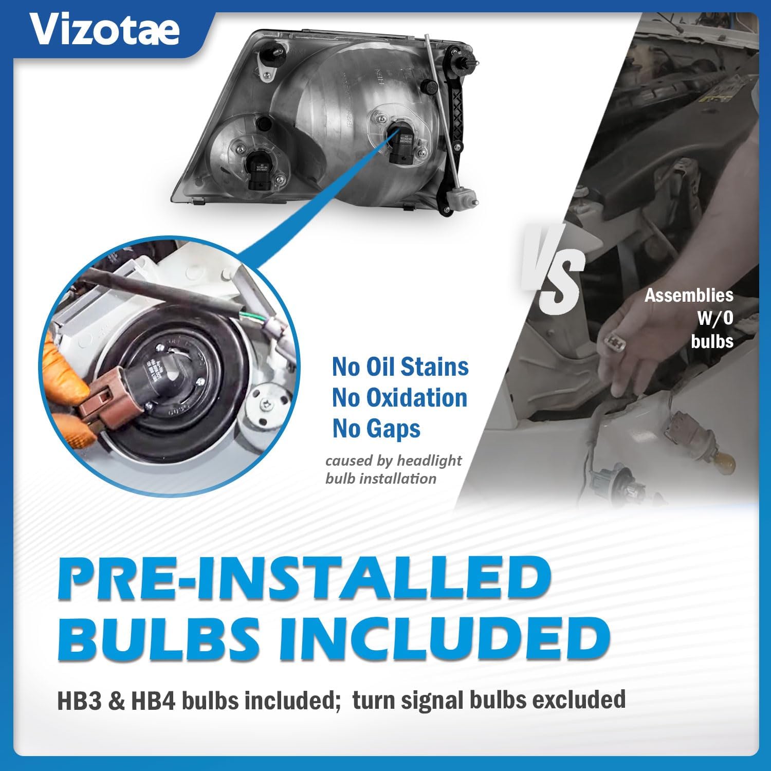 Headlights Assembly for 2002-2005 Ford Explorer (NOT Compatible with Sport and Trac Models), High/Low Beam W/Bulbs, Driver&Passenger Side