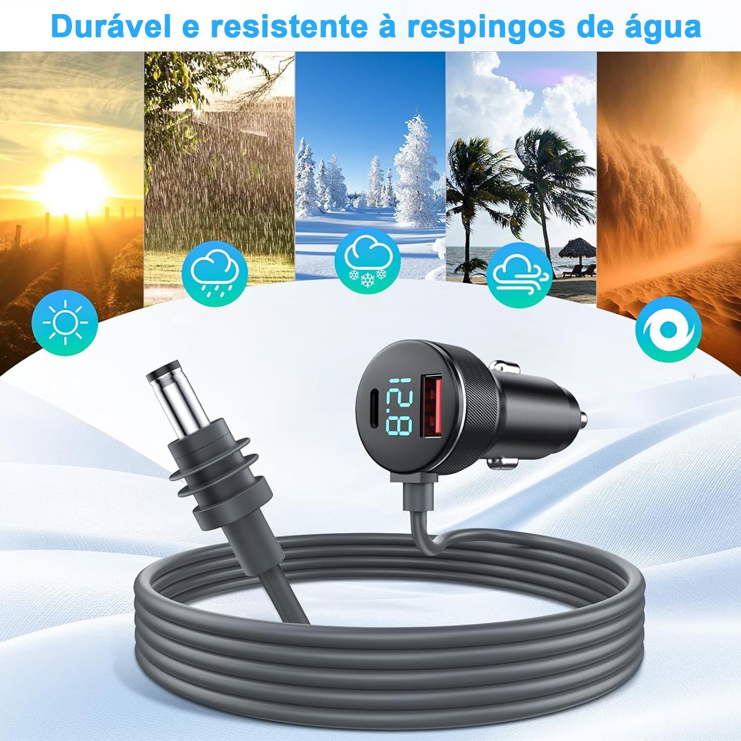 H'MASTON Cabo de Alimentação Veicular para Starlink Mini USB + Tipo C Adaptador Carregador de Carro DC 12V/24V com Visor Digital À Prova D'Água para Carros, Caminhões, Motorhomes e Barcos(2 Metros) H'MASTON Cabo de Alimentação Veicular para Starlink Mini USB + Tipo C Adaptador Carregador de Carro DC 12V/24V com Visor Digital À Prova D'Água para Carros, Caminhões, Motorhomes e Barcos(2 Metros)