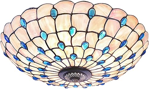 Miniatura 5 de Tiffany - Lámpara de techo de montaje empotrado, lámpara de techo LED de vitral, hecha a mano, con cuentas de vidrio coloridas azules para