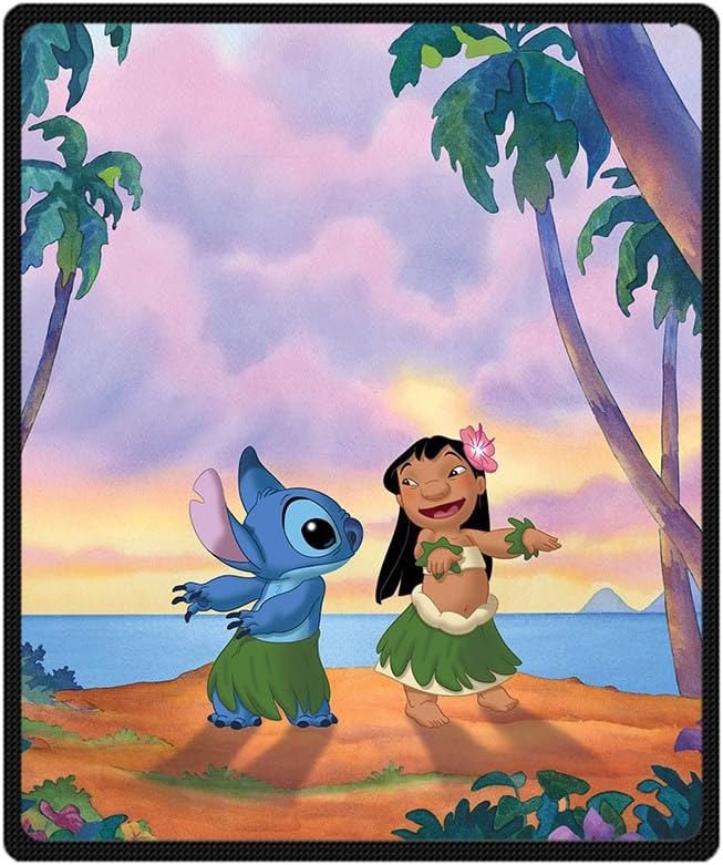Custom Bed Sofa Blankets Plush Throw Fleece Blanket Cartoon Lilo & Stitch Throw Blanket- 40"x 50"