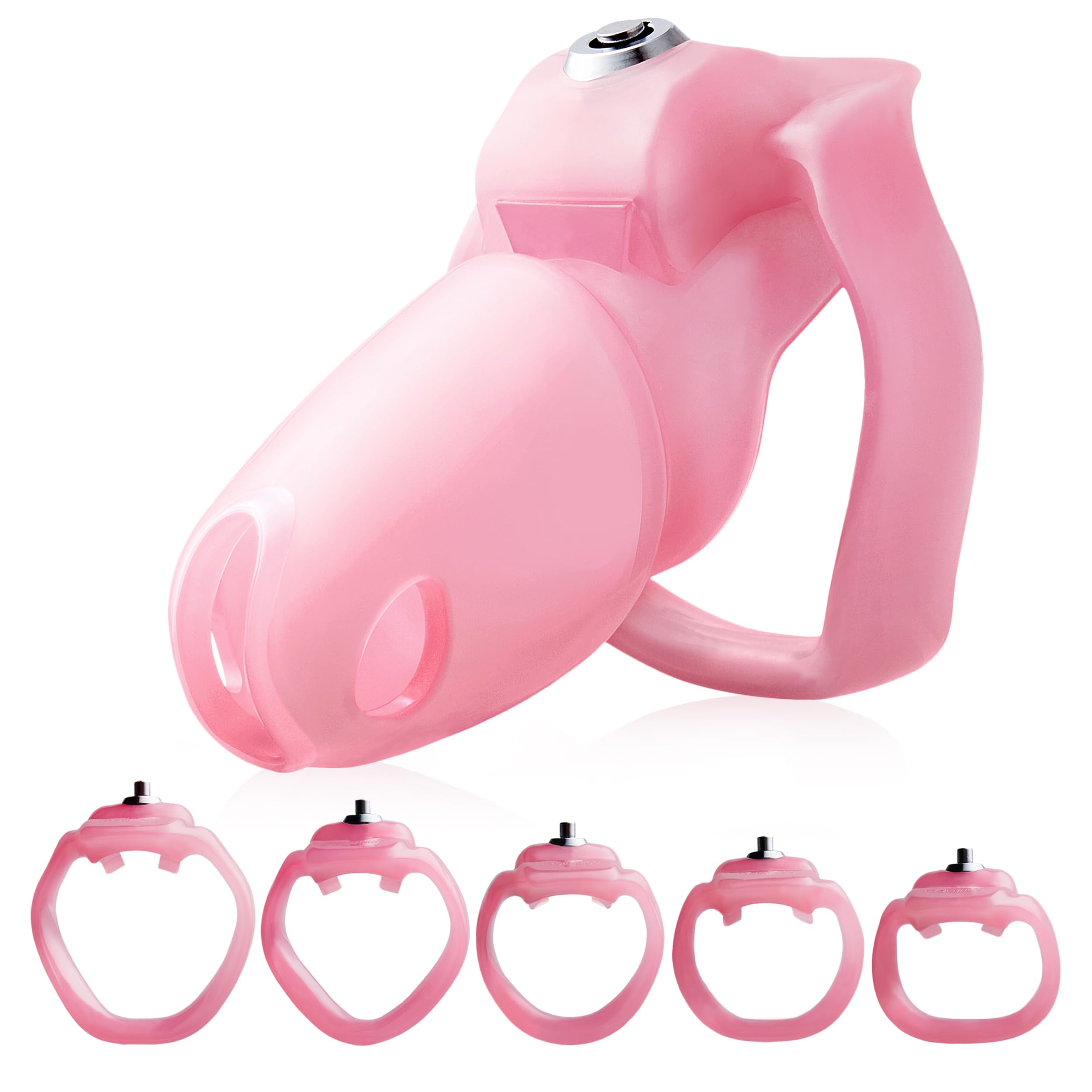 HT-V5 Male Chastity Cage - Lightweight Resin Male Chastity Cage with Click&Lock Key | Ergonomic Design| Bondage Gear &Adult Sex Toy for Men – Includes 5 Ring Sizes (Pink, Maxi) Maxi Pink