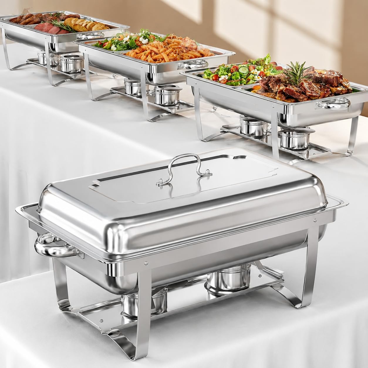 TLGREEN Calentadores de Comida para Buffet Acero Inoxidable 9L, Marco de Soporte Grueso,Calentadores para Catering, Bodas, Cenas, Buffets, Fiestas Navideñas y Colegios.