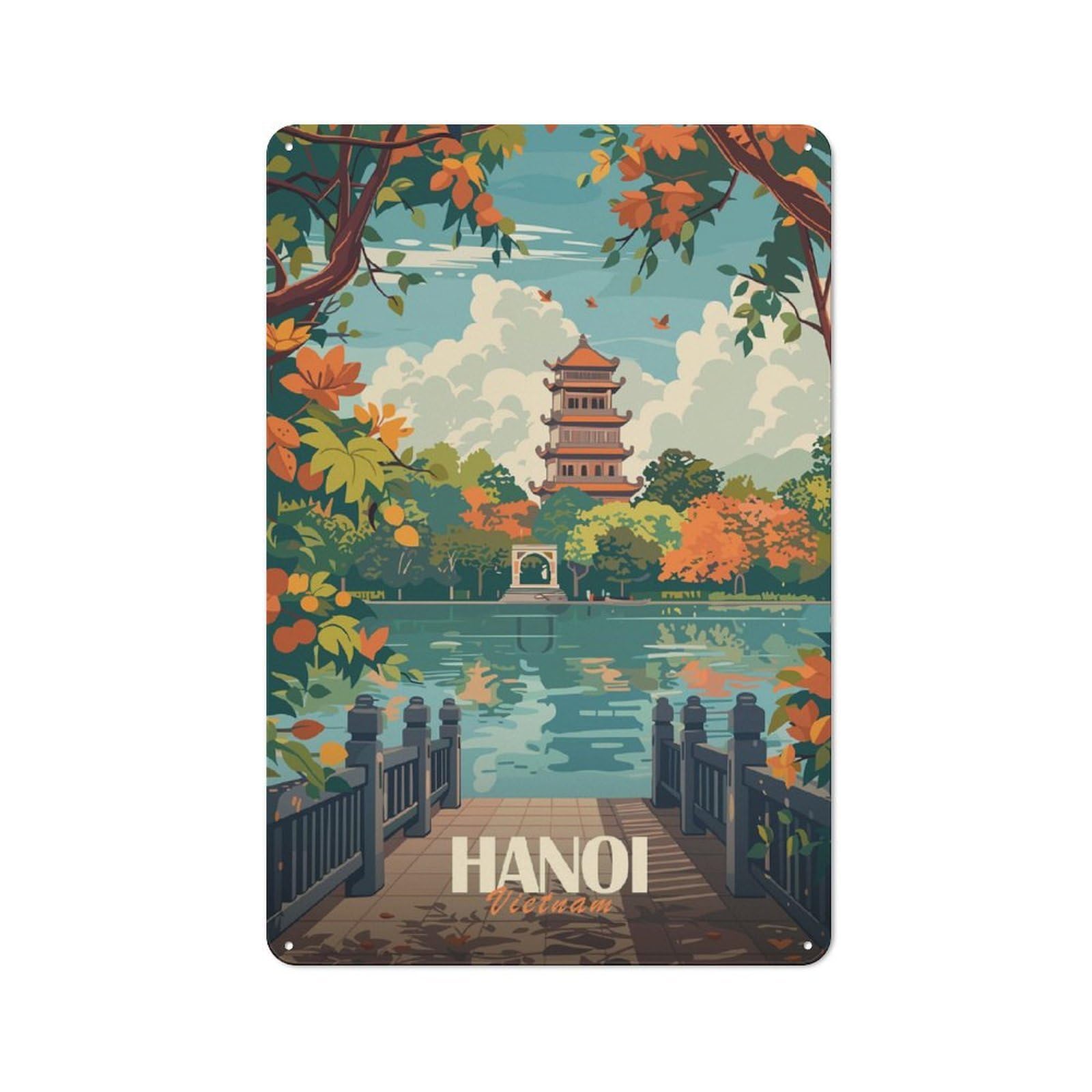 Junmoney Style-16 Hanoi Vietnam Travel Retro Metal Wall Decor 30X20cm, Metal Sign For Bar, Kitchen, Garage Or Games Room