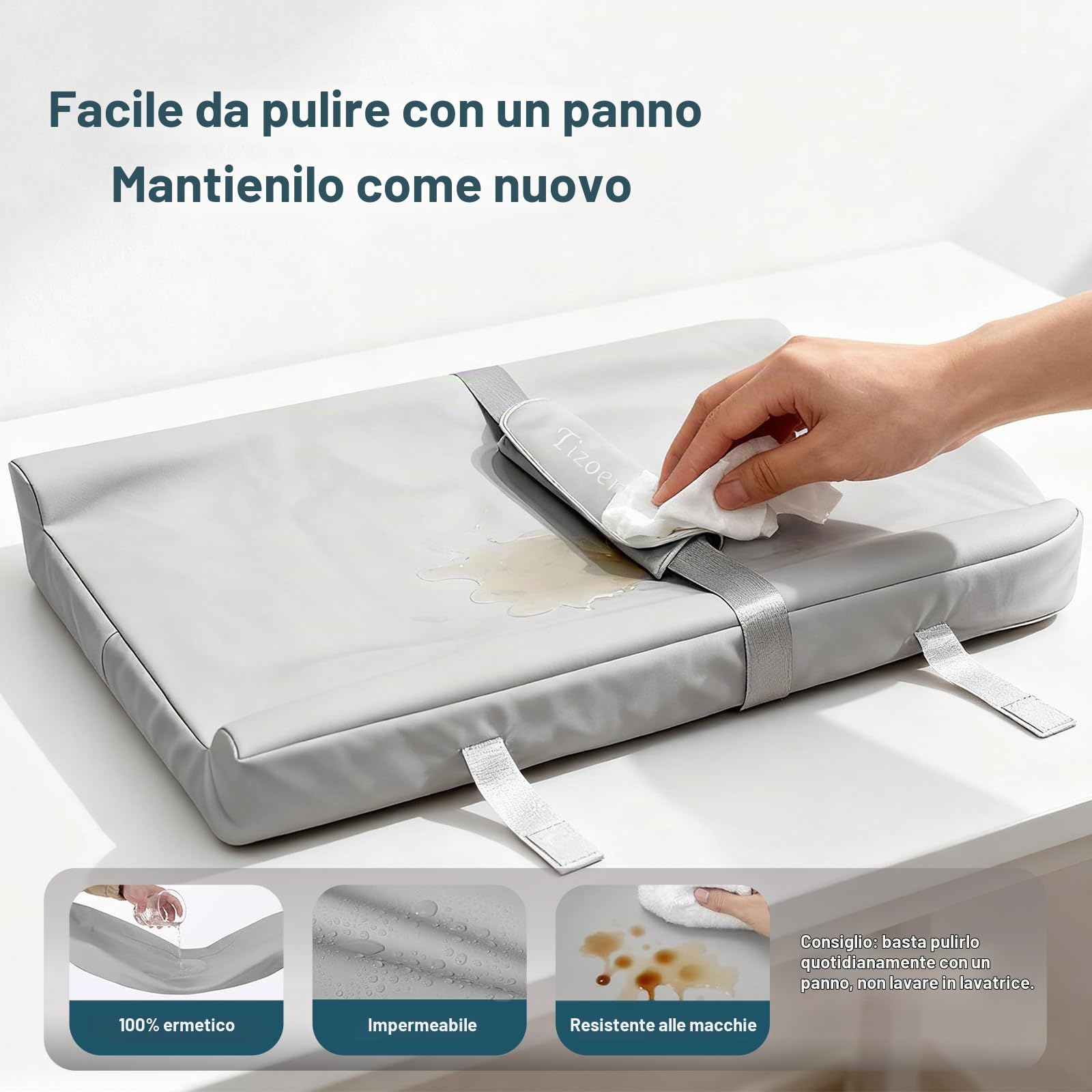 Fasciatoio per bambini, portatile, con cintura di sicurezza, morbido, antiscivolo, impermeabile, lavabile, leggero, facile da pulire, per il cambio pannolino in viaggio, grigio