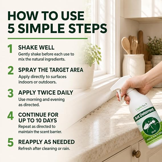 Natural Ant Spray - Ant Repellent for Indoor & Outdoor Protection, 1 Litre | Ant Deterrent Spray Plant-Based | For Kitchens, Doors, Plants & Entryways | Scent Barrier for Home, Garden, Patios & Paths